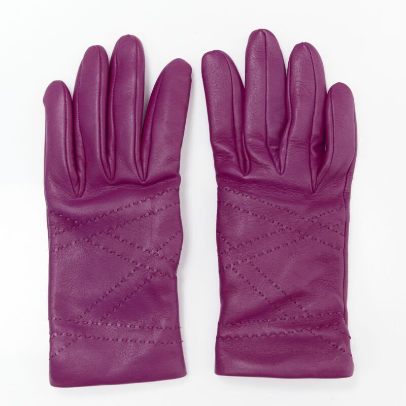 Hermes HERMES purple lamb leather overstitching 100% cashmere lined glove 7.5 Size ONE SIZE - 1 Thumbnail