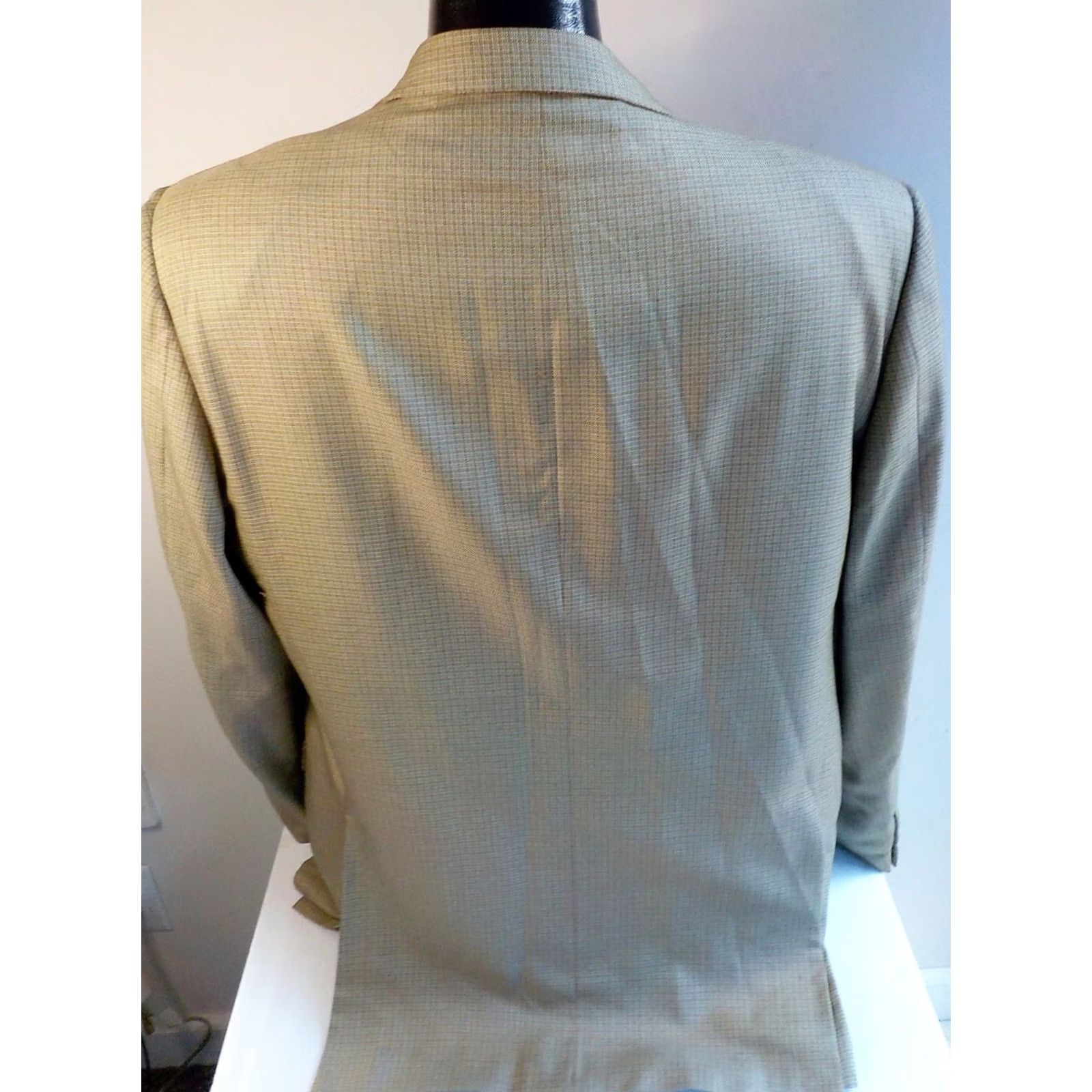 Ermenegildo Zegna VINTAGE Ermenegildo Zegna Blazer Silk Wool 2 Button Check Single-Breasted Long Beige Pale Blue Ivory Mens 46L Size 46R - 4 Thumbnail