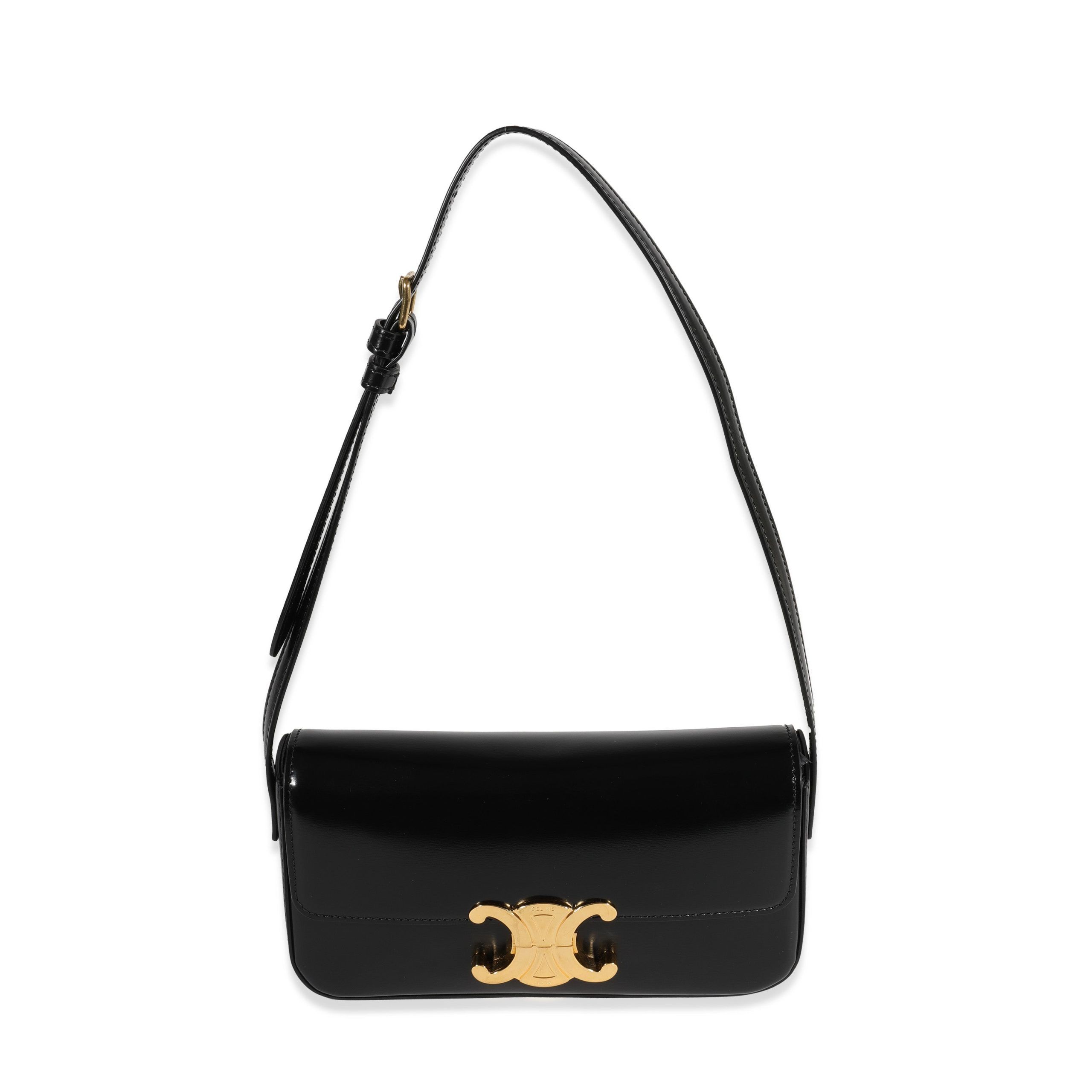 Celine Black Shiny Calfskin Triomphe Shoulder Bag