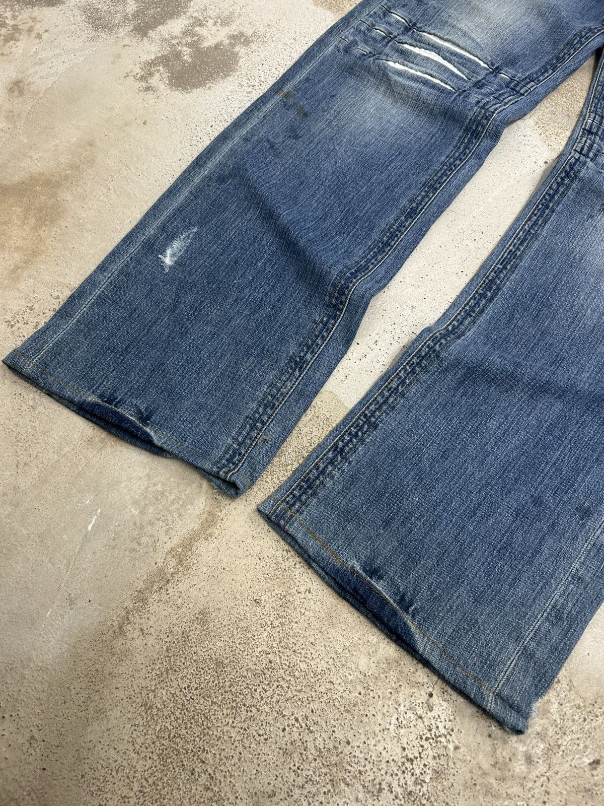 Japanese Brand Cook Jeans Baggy Distressed Denim Knee Panel Whisker Stacked Size US 31 - 3 Thumbnail