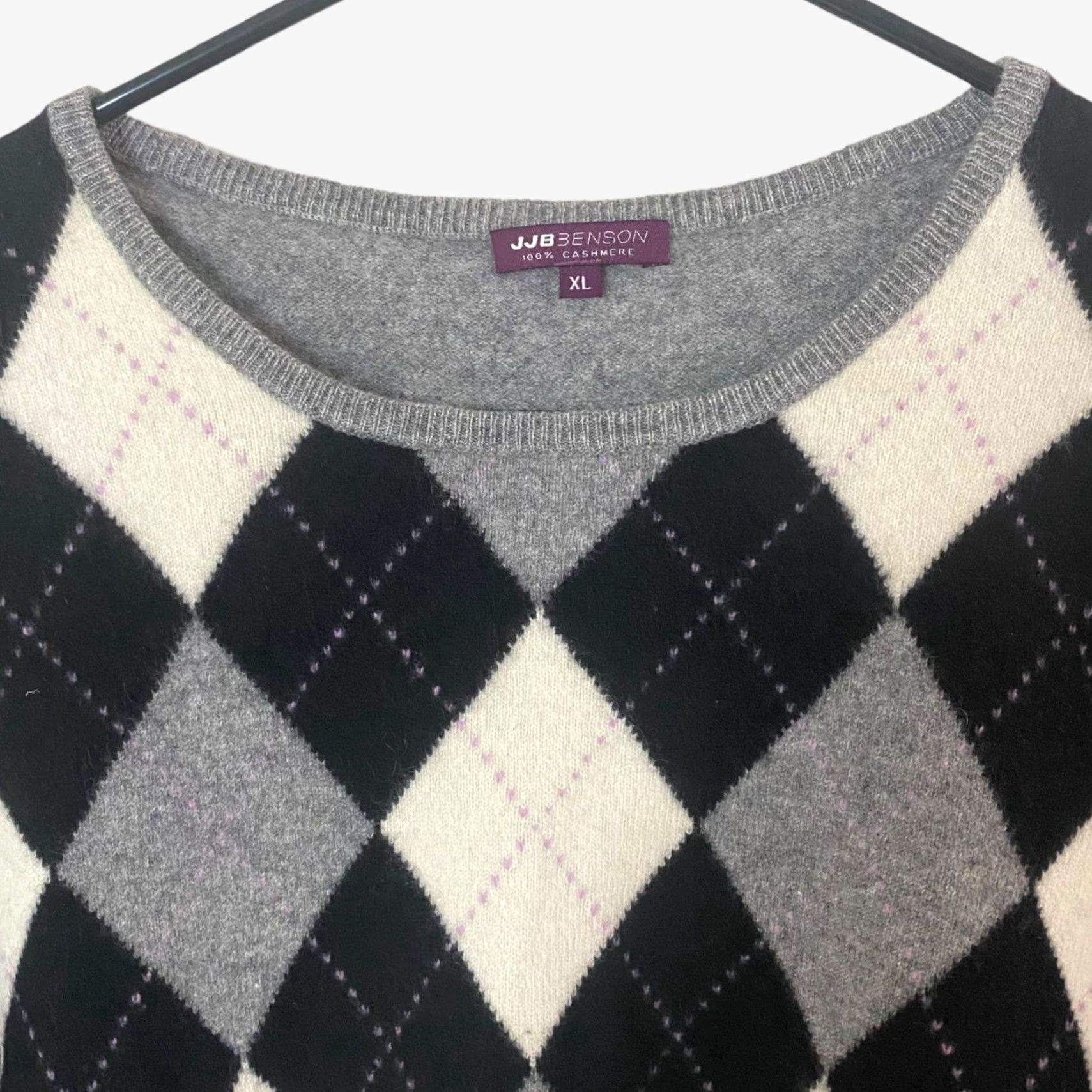 Vintage JJB Benson Cashmere Argyle Sweater Pullover Long Sleeve Women's XL Gray Black Size XL / US 12-14 / IT 48-50 - 5 Thumbnail