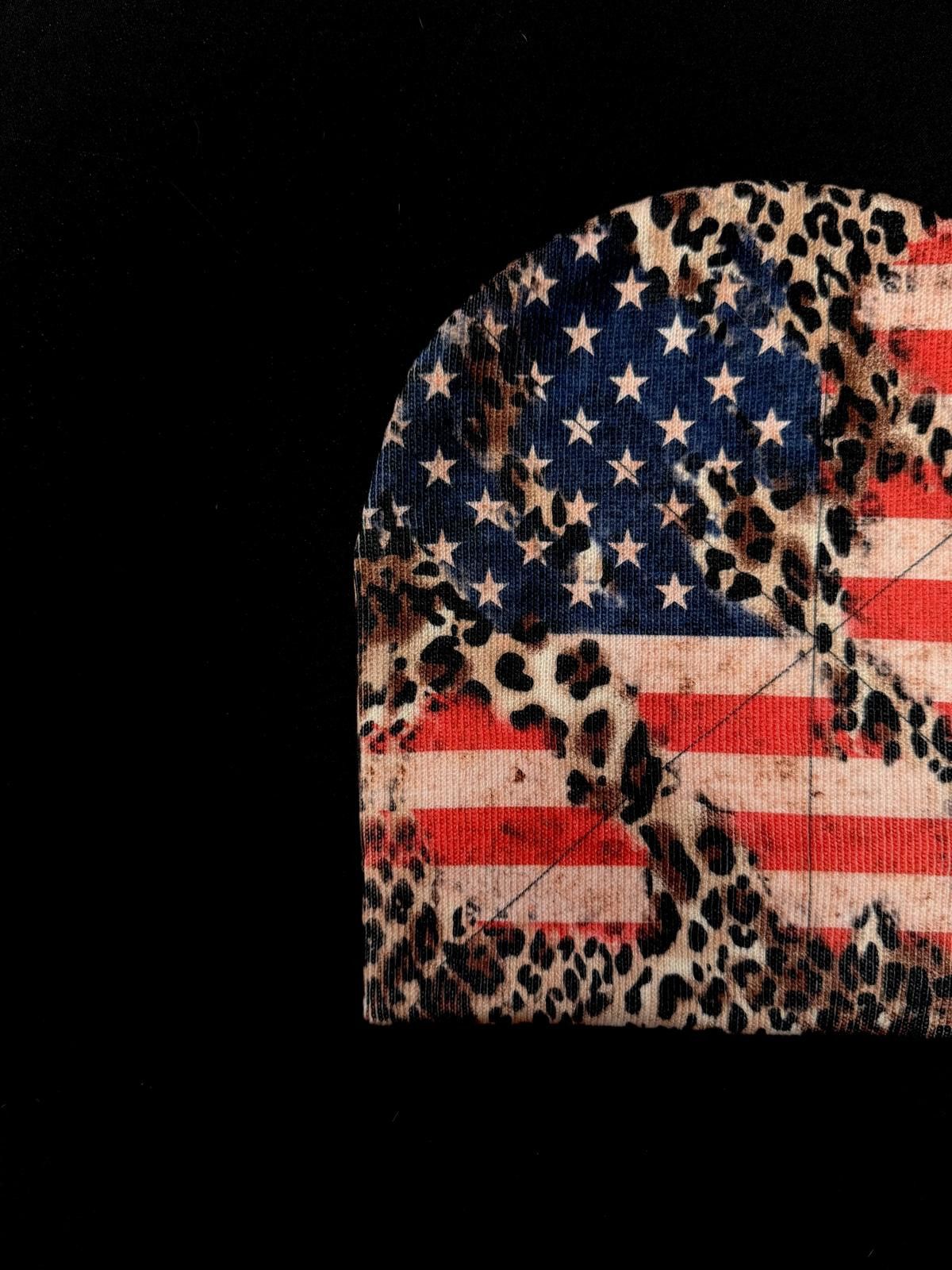 Japanese Brand Y2K Sick Cheetah Print USA Flag No Cuff Knit Beanie Hat OS Size ONE SIZE - 2 Thumbnail