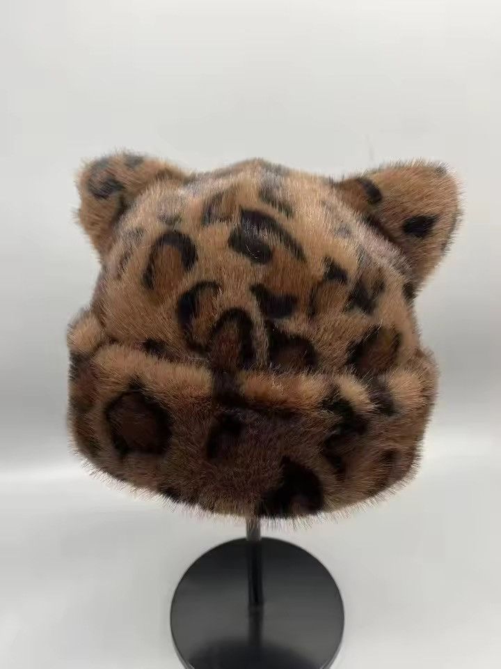 Japanese Brand 🐆 New Y2K Leopard Print Faux Fur Bear Ear Bucket Hat Size ONE SIZE - 3 Thumbnail