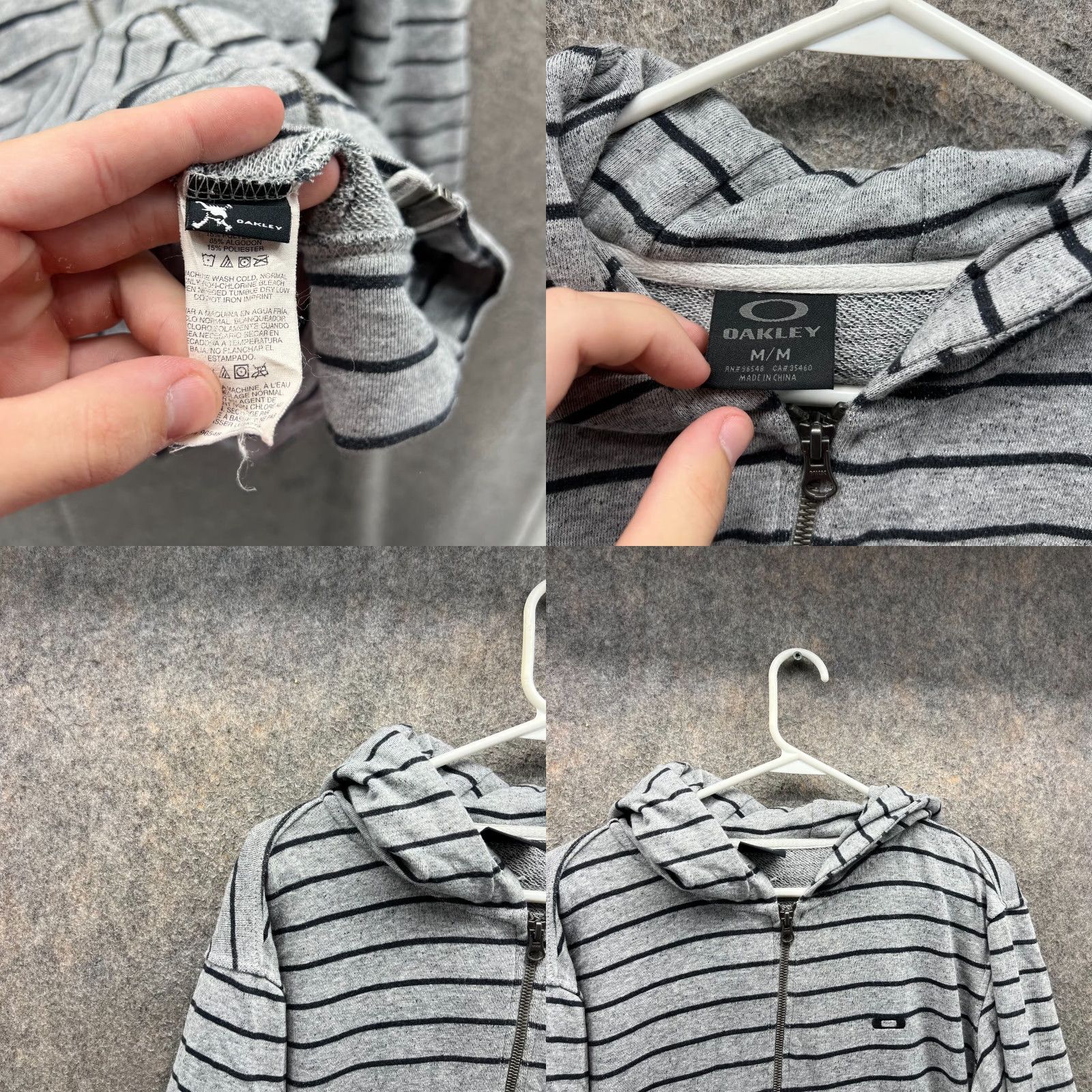 Oakley Oakley Hoodie Mens Medium Gray Full Zip Fleece Striped Jacket Cotton Sweater Size US M / EU 48-50 / 2 - 8 Thumbnail