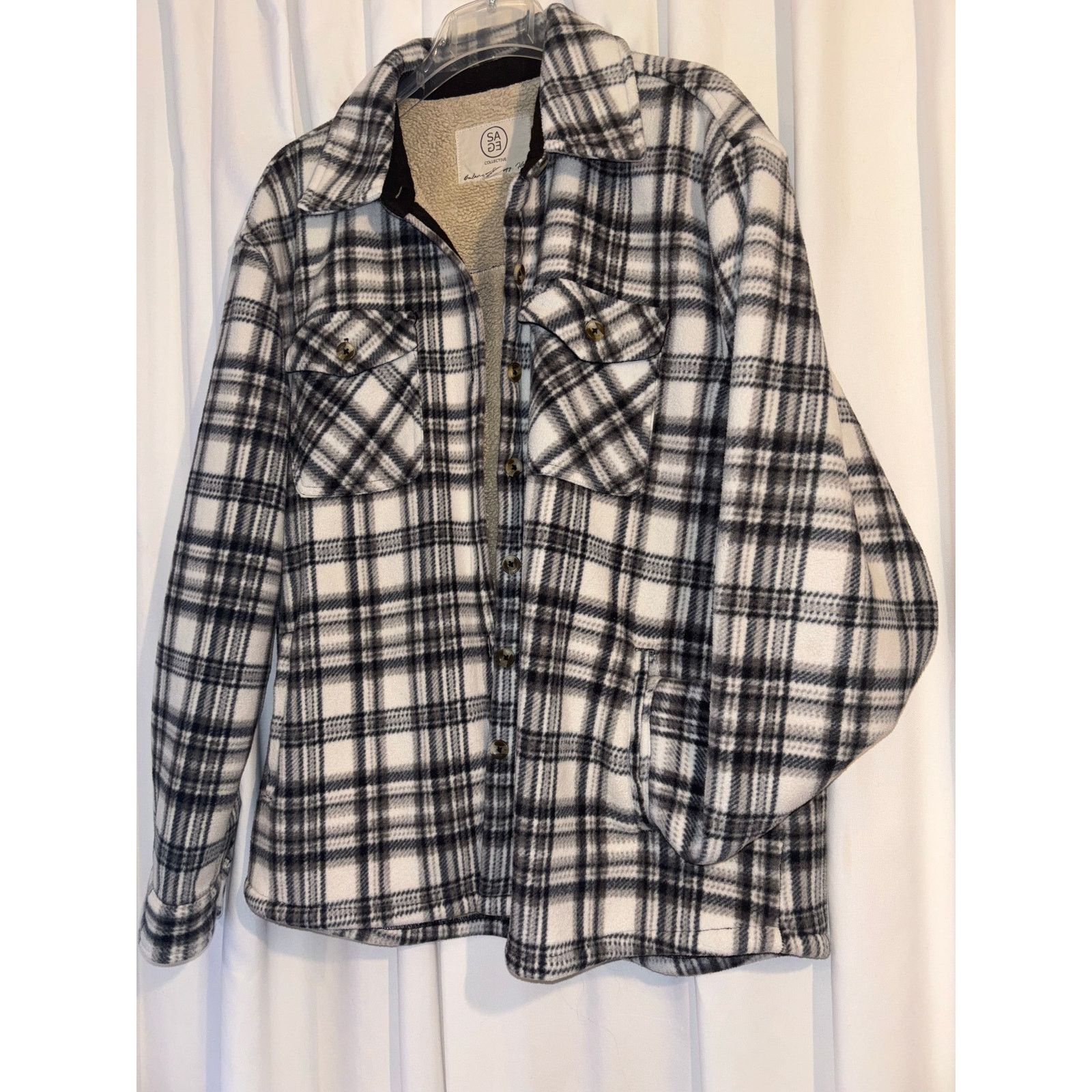 Sage Sage Plaid Fleece Shirt Jacket Size Large Size L / US 10 / IT 46 - 3 Thumbnail