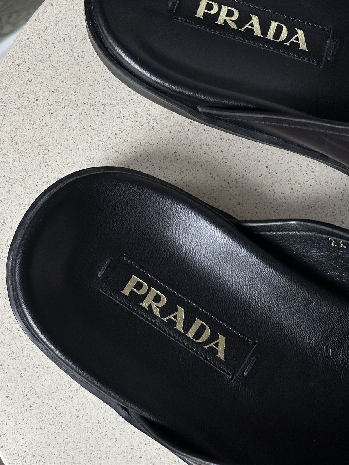 Prada RPADA Sandals Saffiano Leather Black Size: US 9/ EU 43 Size US 9 / EU 42 - 10 Thumbnail