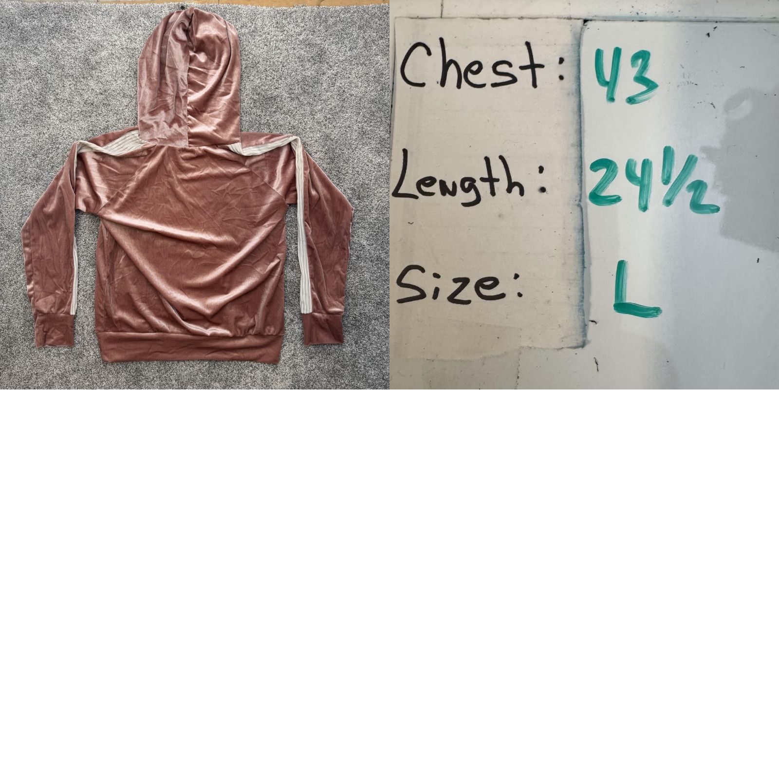 Vintage Liana Hoodie Womens Large Pink Velvet Pullover Kangaroo Pocket Striped Sleeves Size L / US 10 / IT 46 - 8 Thumbnail