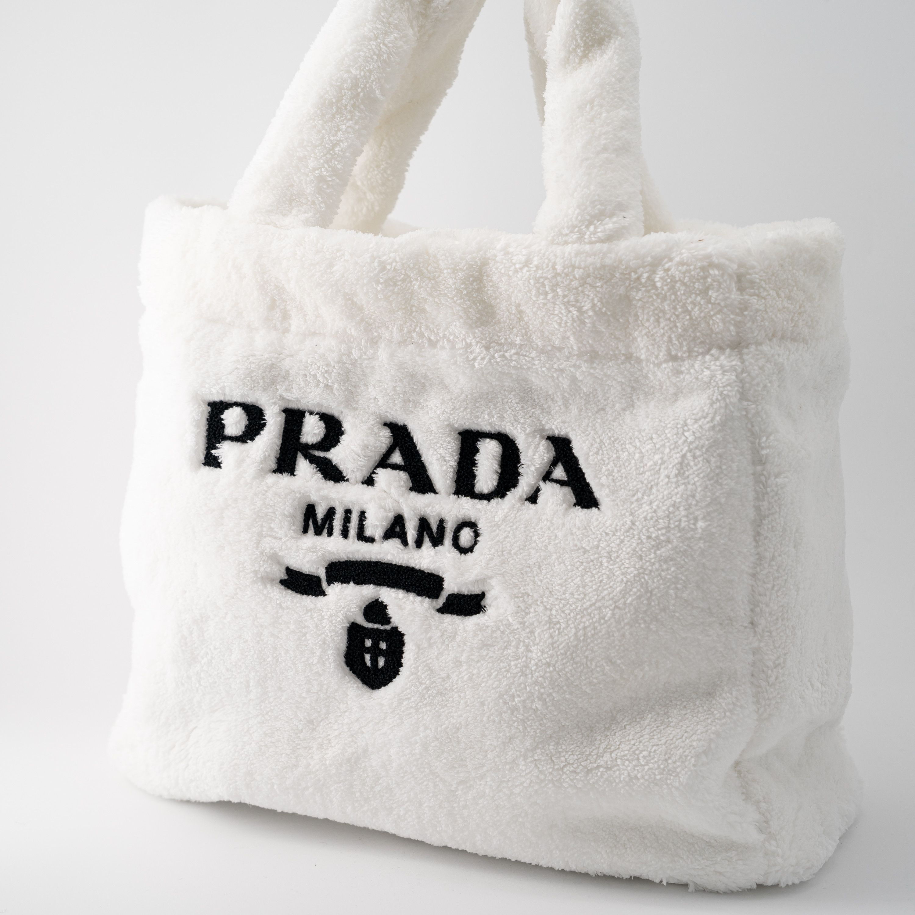 Prada Prada Logo Tote Terry Cloth Shopping Bag White Black spugna Size ONE SIZE - 1 Thumbnail