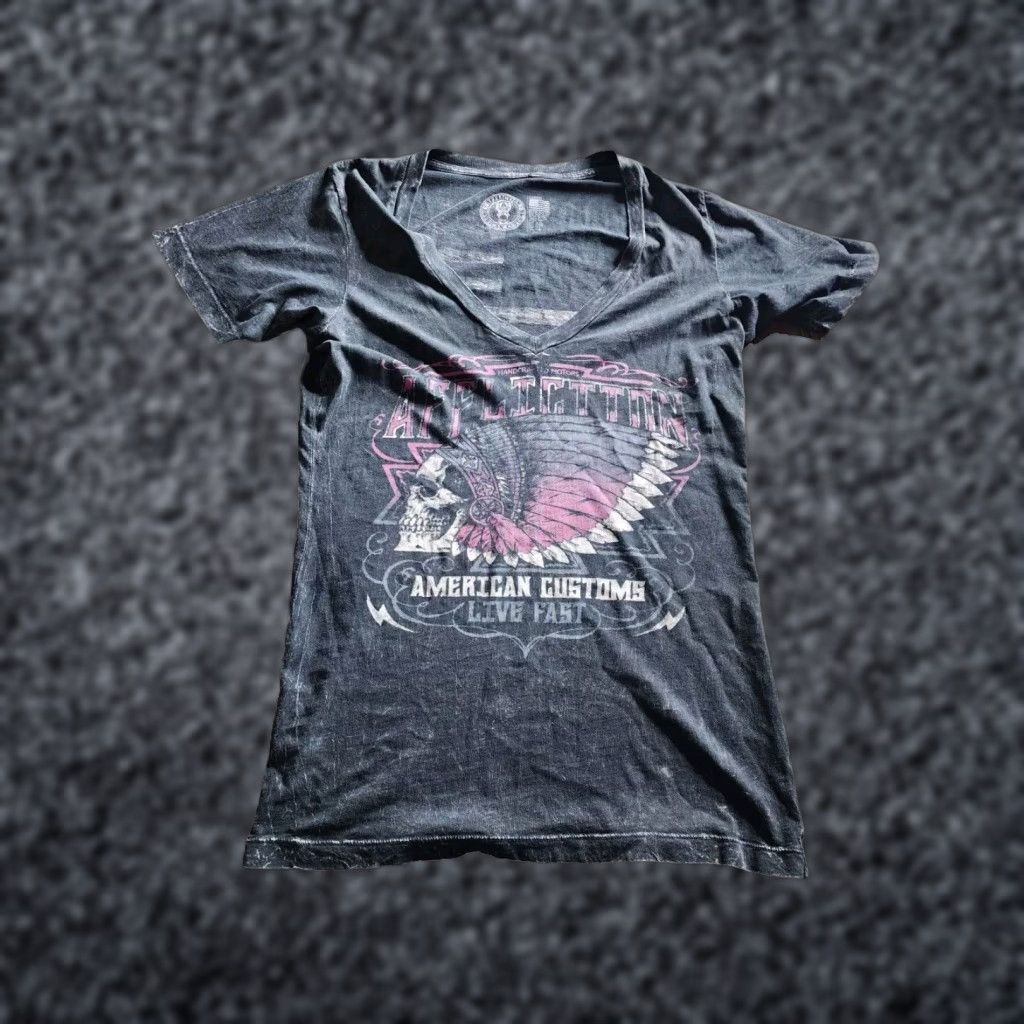 Affliction VINTAGE Affliction Women’s T-Shirt Short Sleeve V-Neck Cotton Grunge 90s Casual Fits Size L / US 10 / IT 46 - 1 Thumbnail