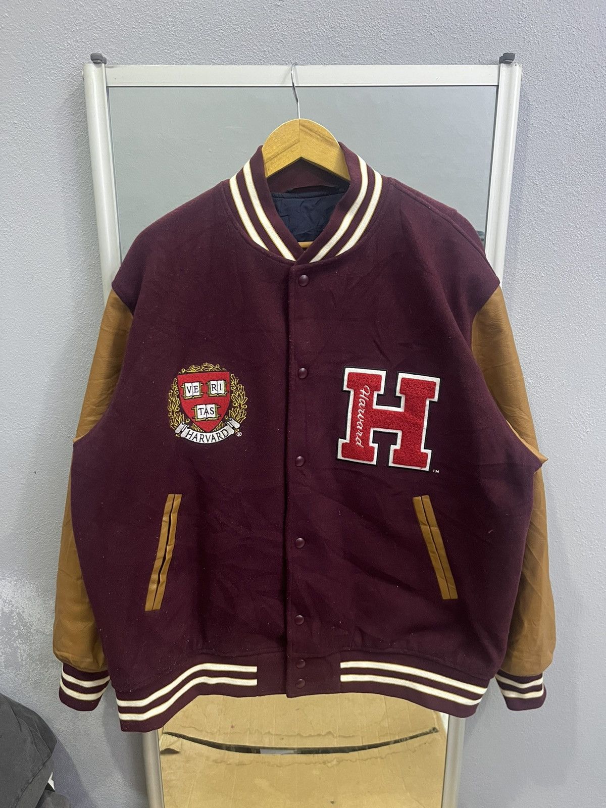 GU GU x Harvard Varsity Jacket Faux Leather Sleeves Size US XL / EU 56 / 4 - 1 Thumbnail
