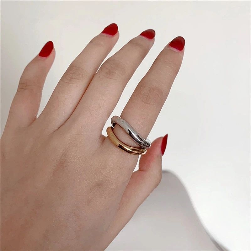 Jewelry Metallic Glossy Wavy Curve Irregular Couple Ring Size ONE SIZE - 1 Thumbnail