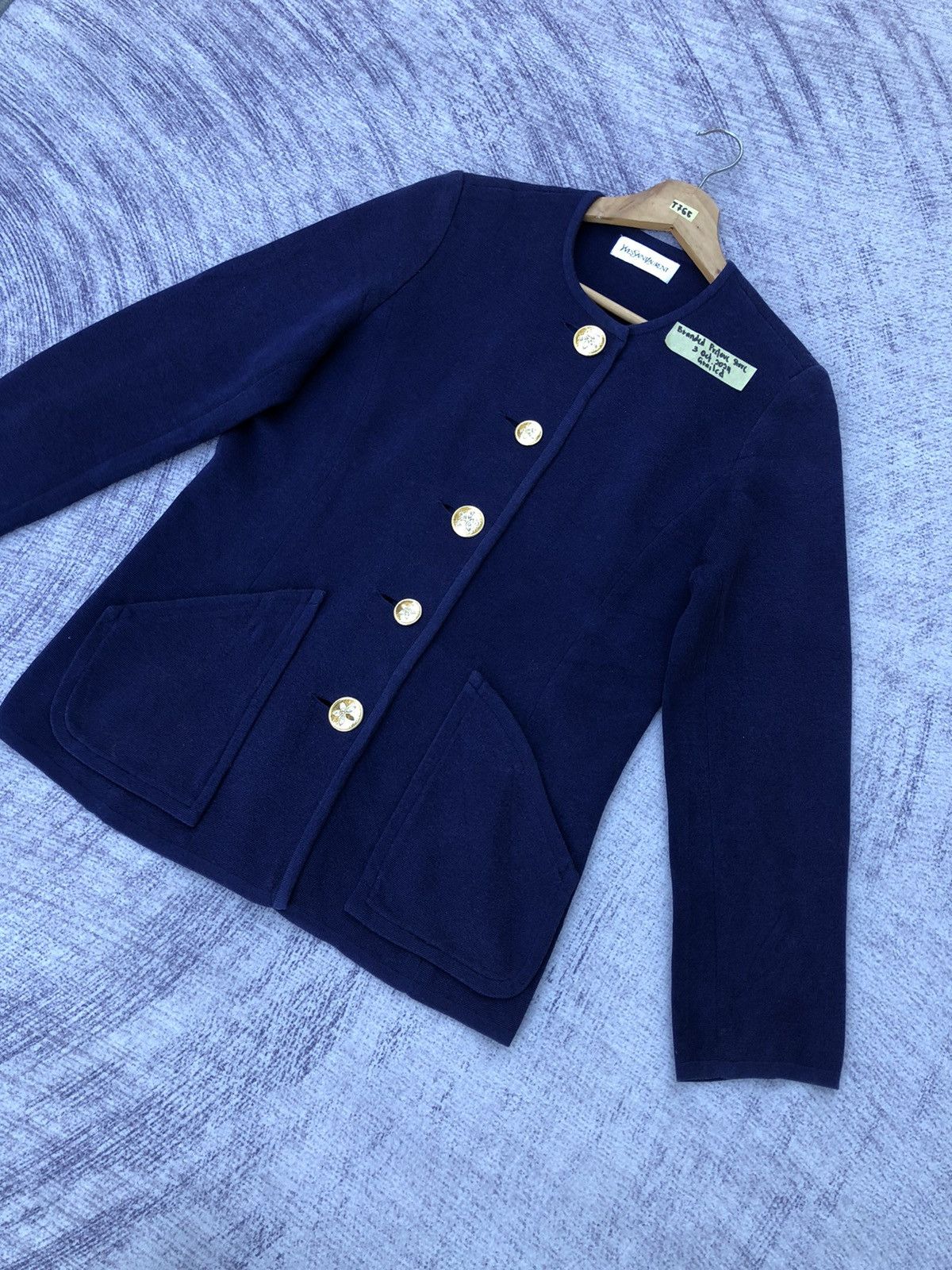Designer × Vintage × Yves Saint Laurent 🔴YSL/Yves Saint Laurent Navy Blue Pattern Cardigan Size S / US 4 / IT 40 - 5 Thumbnail