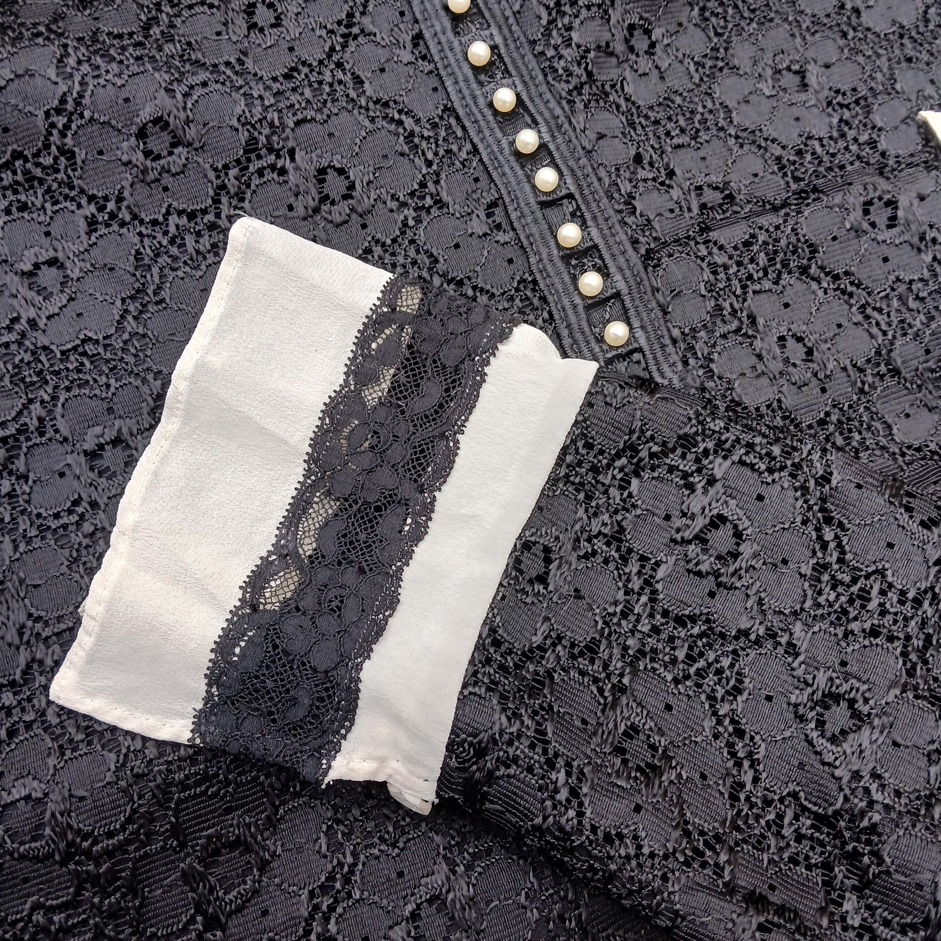 Sandro Sandro - Black Floral Lace Dress w/ White Neck Tie Size S / US 4 / IT 40 - 4 Thumbnail