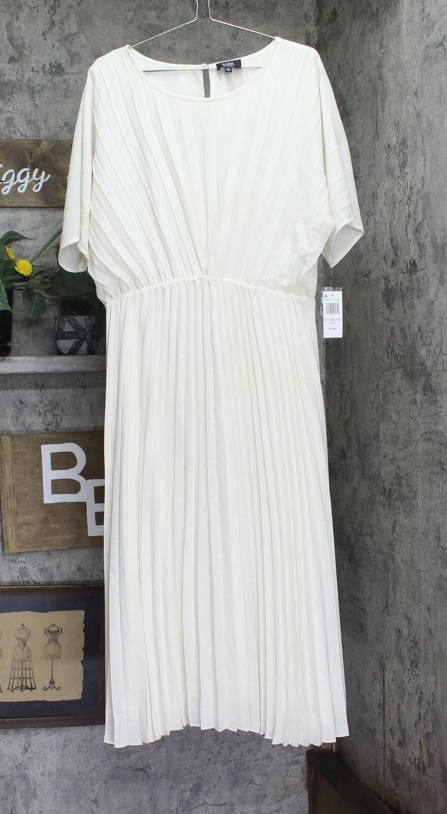 Other Msk Neck Flutter Sleeve Pleated Dress Birch Off White 1x Size XL / US 12-14 / IT 48-50 - 1 Thumbnail