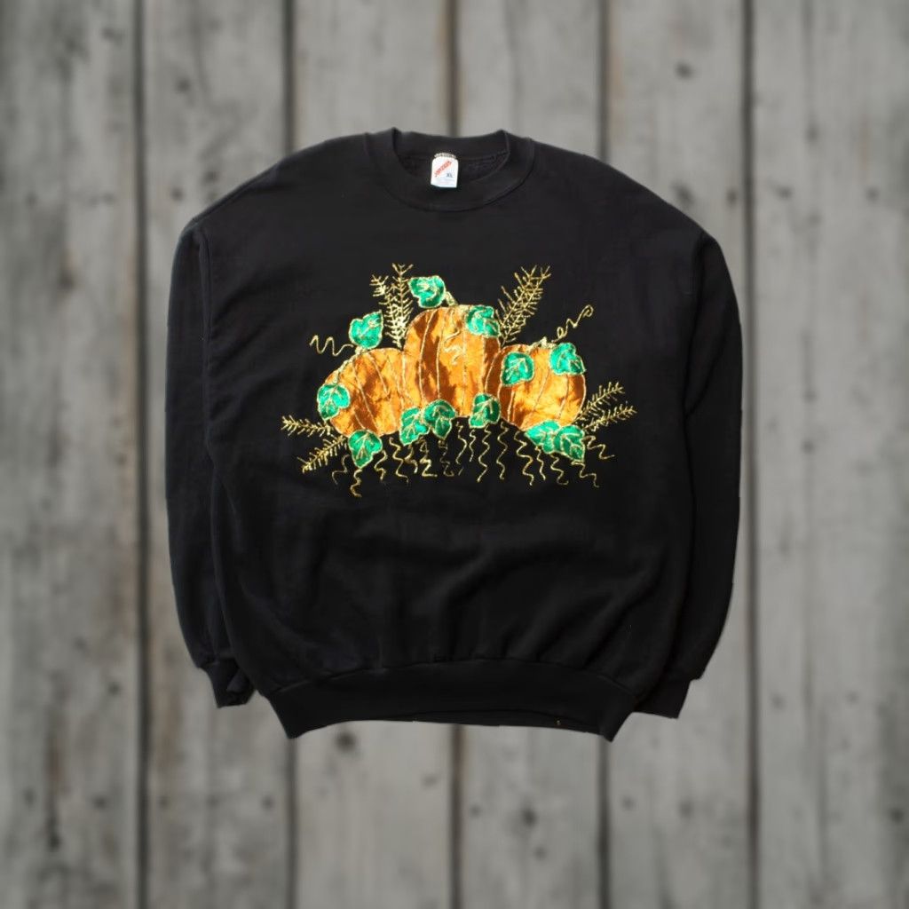 Jerzees VINTAGE Jerzees Black 1990s Halloween Foil Pumpkins Sweatshirt XL Adult MenS Womens? Size US XL / EU 56 / 4 - 1 Thumbnail