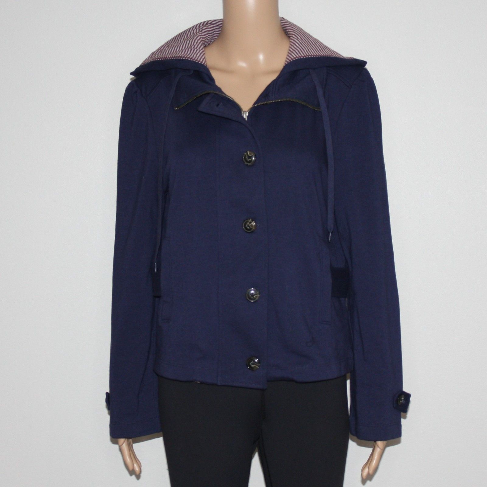 Other Shade Navy Blue Soft Hoodie Jacket with Striped Hood Size M / US 6-8 / IT 42-44 - 1 Thumbnail