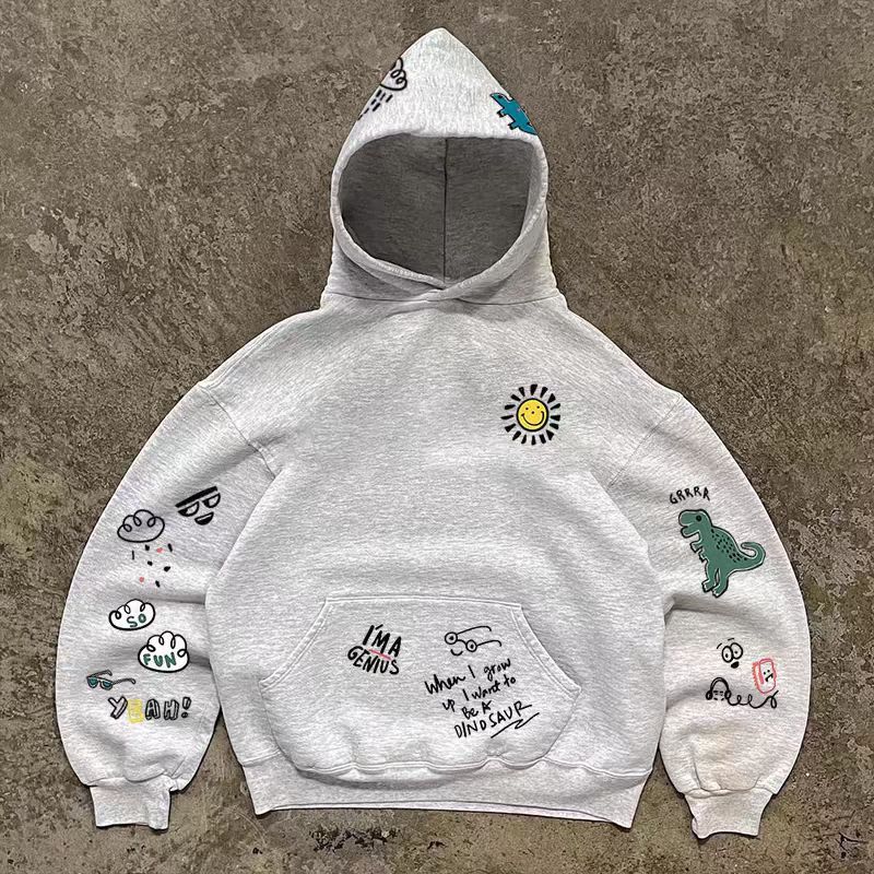 Designer × Japanese Brand Grey washed vintage dinosaur print hoodie Size US L / EU 52-54 / 3 - 1 Thumbnail