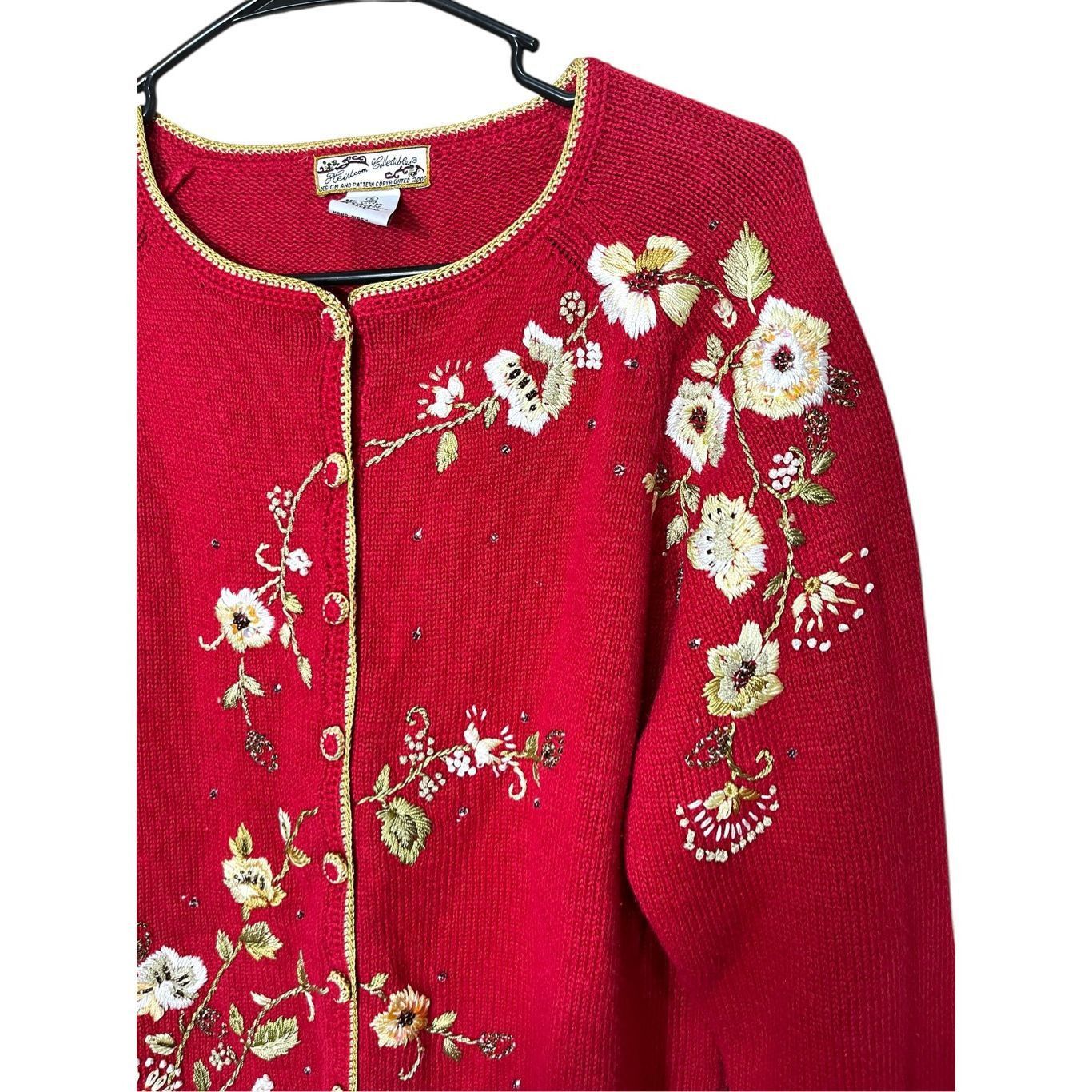 Other Vintage Heirloom Collectibles Red Embroidered Cardigan Sweater Size S Size S / US 4 / IT 40 - 2 Thumbnail