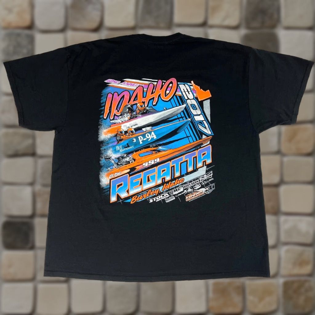 Gildan 2017 Idaho Regatta on the Snake T-Shirt Speedboats Double-Sided Sz 2XL Black Men Shirt Size US XXL / EU 58 / 5 - 1 Thumbnail