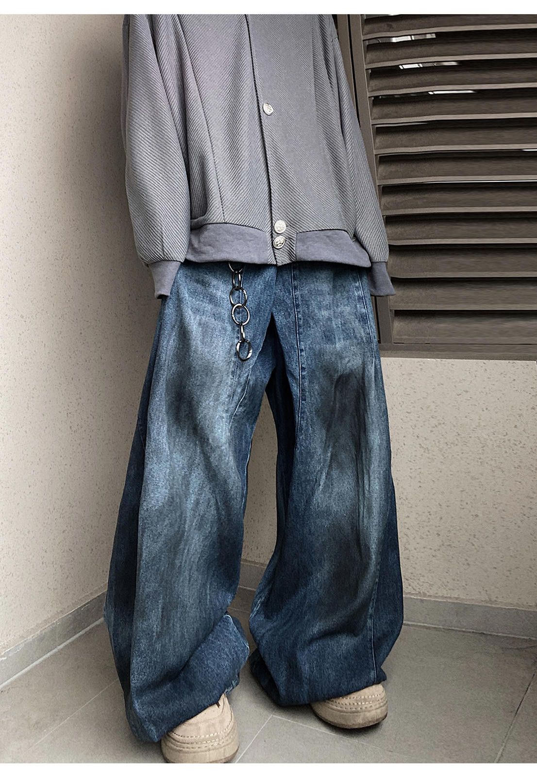 Jean Oversized Stripe Embroidery Wide Leg Denim Jeans Size US 33 - 5 Thumbnail