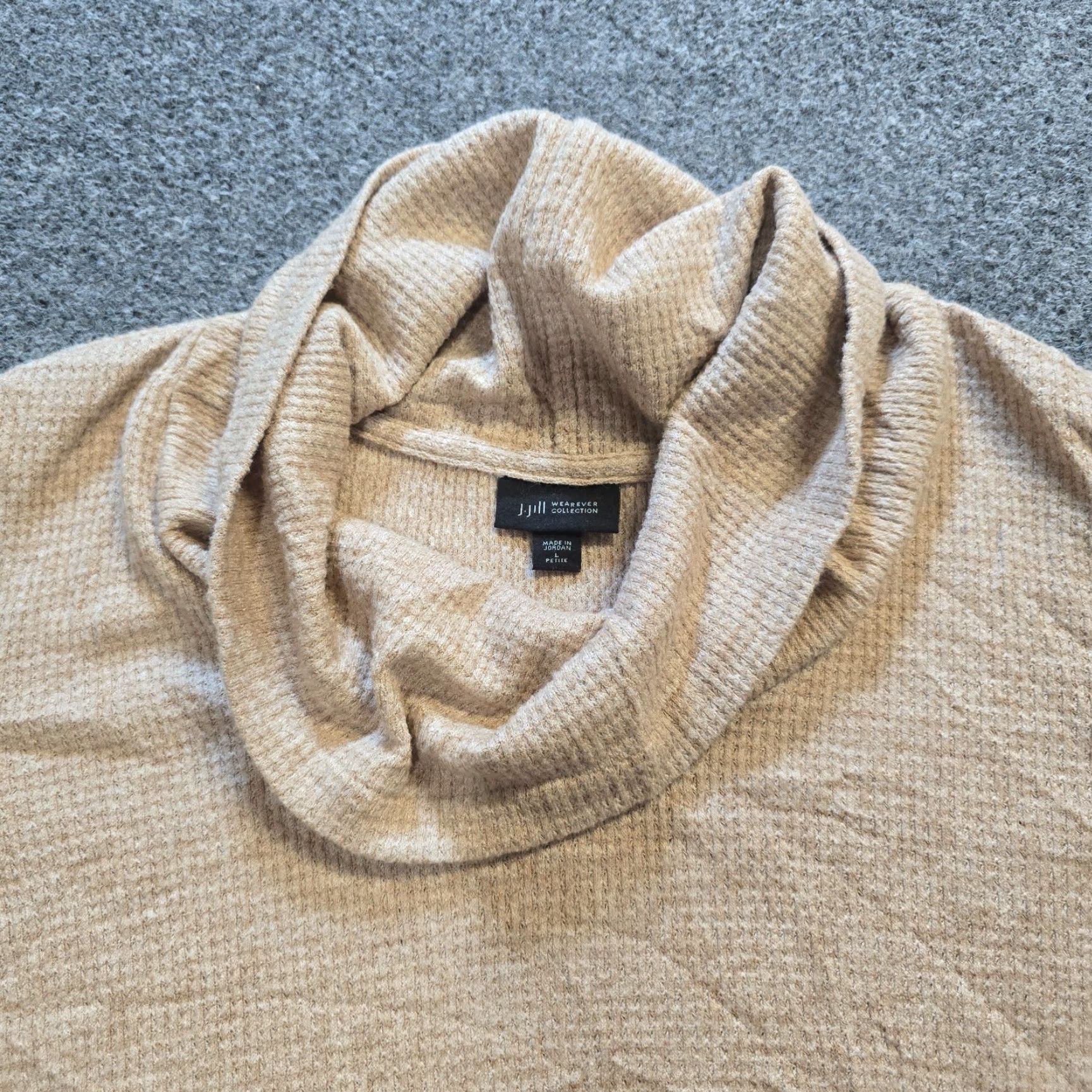 J. Jill J Jill Top Women Large Petite Tan Thermal Cowl Neck Waffle Knit Casual Career Shirt Blouse Mens Womens Girls Boys Size L / US 10 / IT 46 - 2 Thumbnail