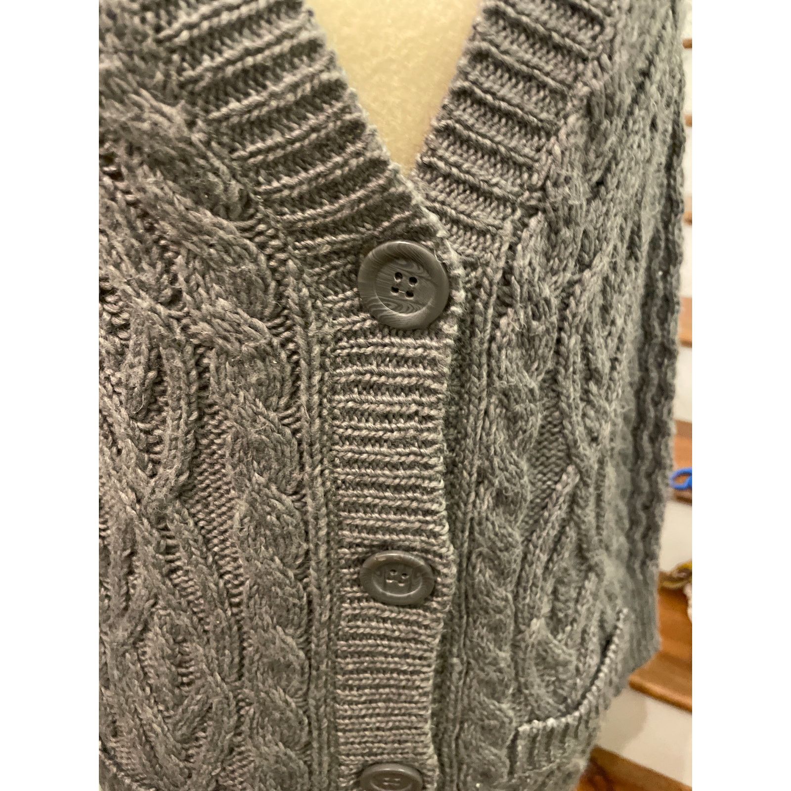 Zara Zara Knit Chunky Cable Knit Wool Blend Gray Cardigan, S Size S / US 4 / IT 40 - 3 Thumbnail