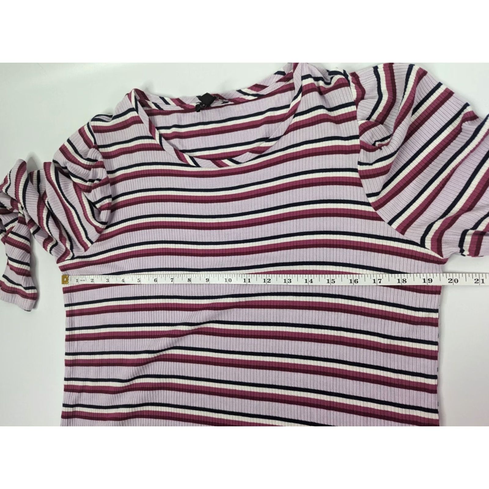 Vintage Lane Bryant Puff-Shoulder Ribbed Tee Women's Plus 20 Long Sleeve Striped Pink Navy Size 3XL / US 20-22 - 6 Thumbnail