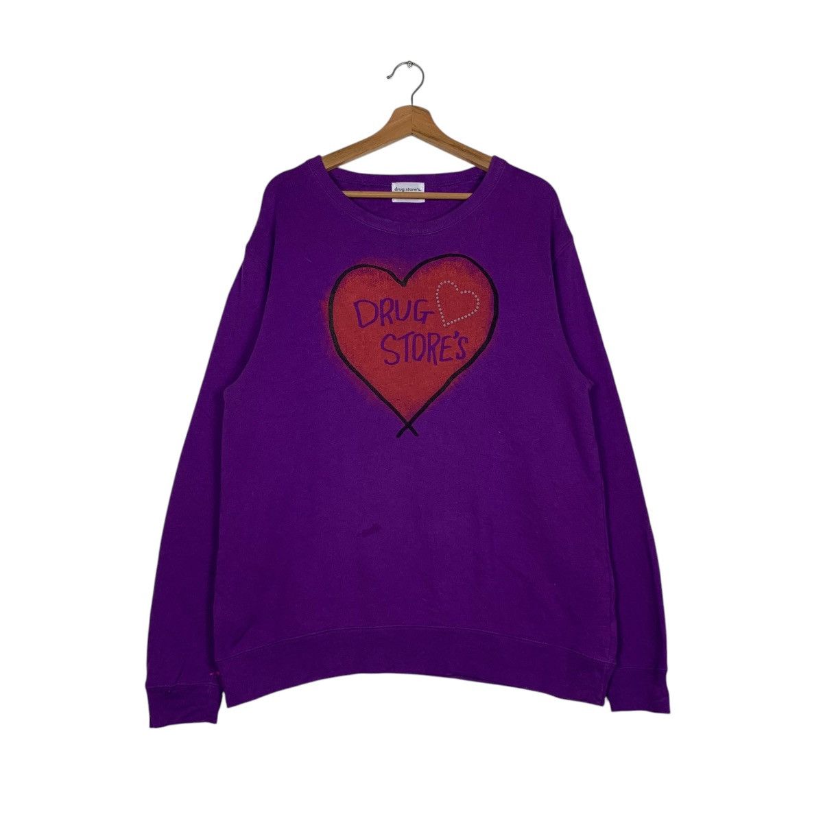 Japanese Brand DRUG STORE’S Girl Love Graphics Purple Sweatshirt #1466-C66 Size ONE SIZE - 1 Thumbnail