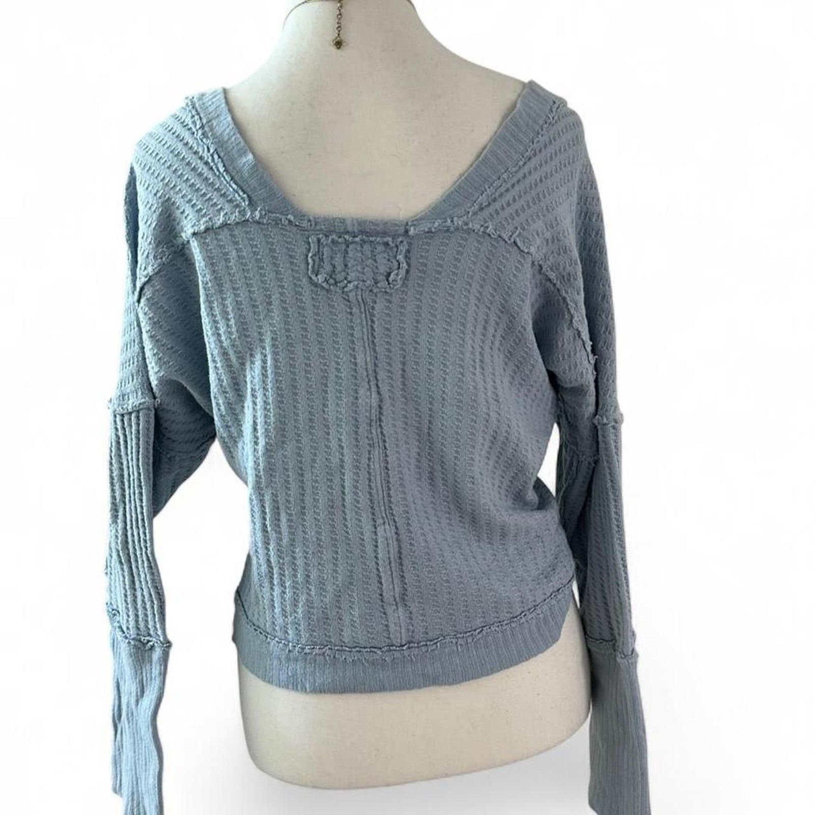 Free People Free People V Neck Soft Blue 100% Cotton Knitted Size Small Size S / US 4 / IT 40 - 2 Thumbnail