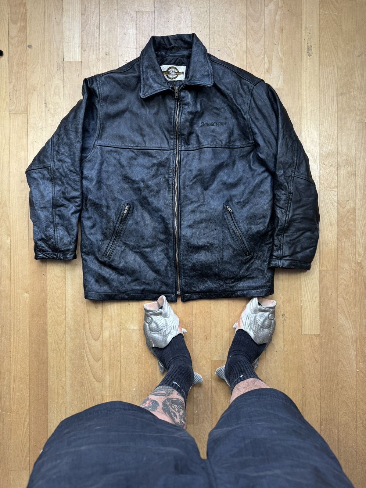 Vintage Vintage Leather Bomber Jacket Racing Moto Schott Style 90s Size US L / EU 52-54 / 3 - 1 Thumbnail