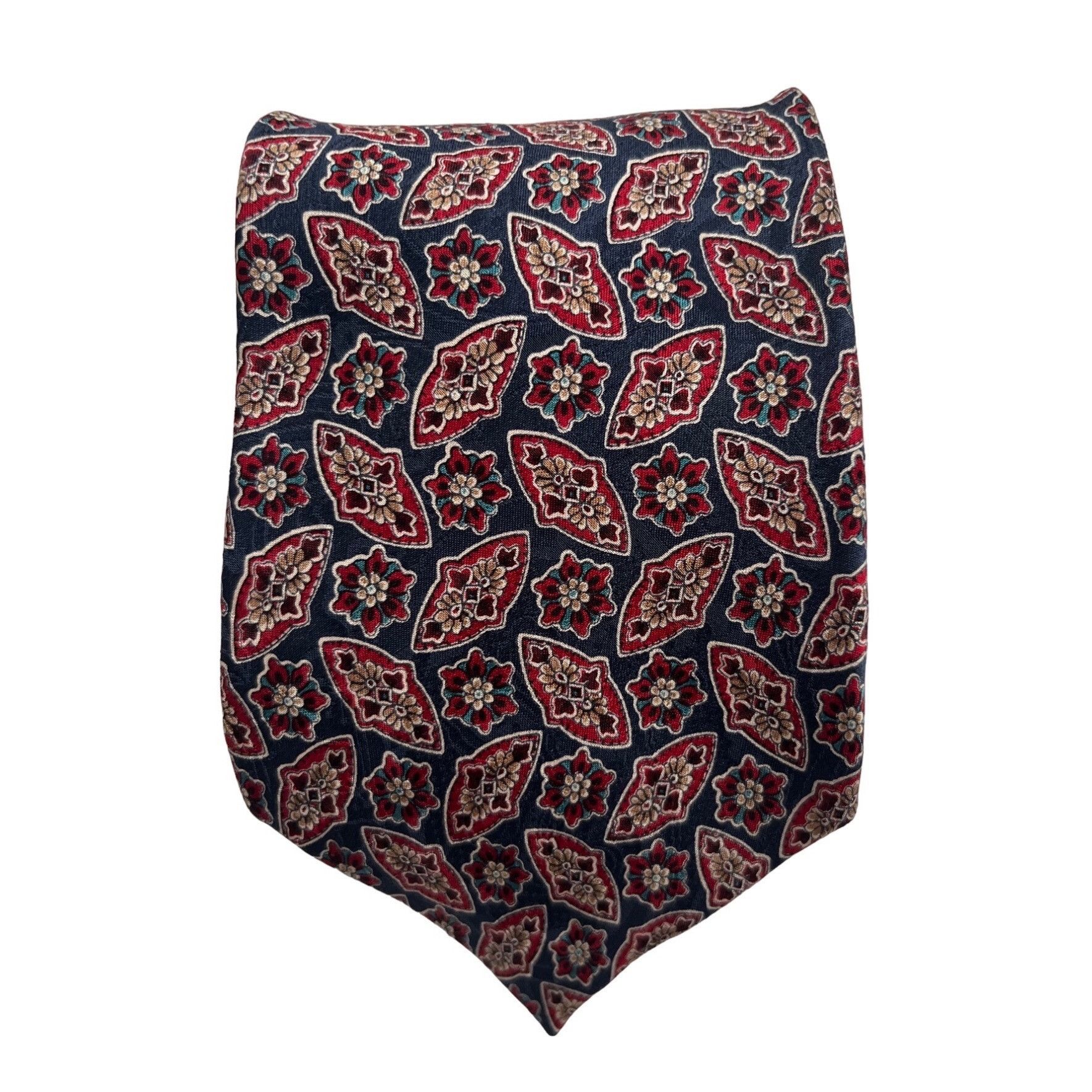image of VTG Liberty Of London Y2K Silk Tie Necktie Navy Blue Floral, Men's