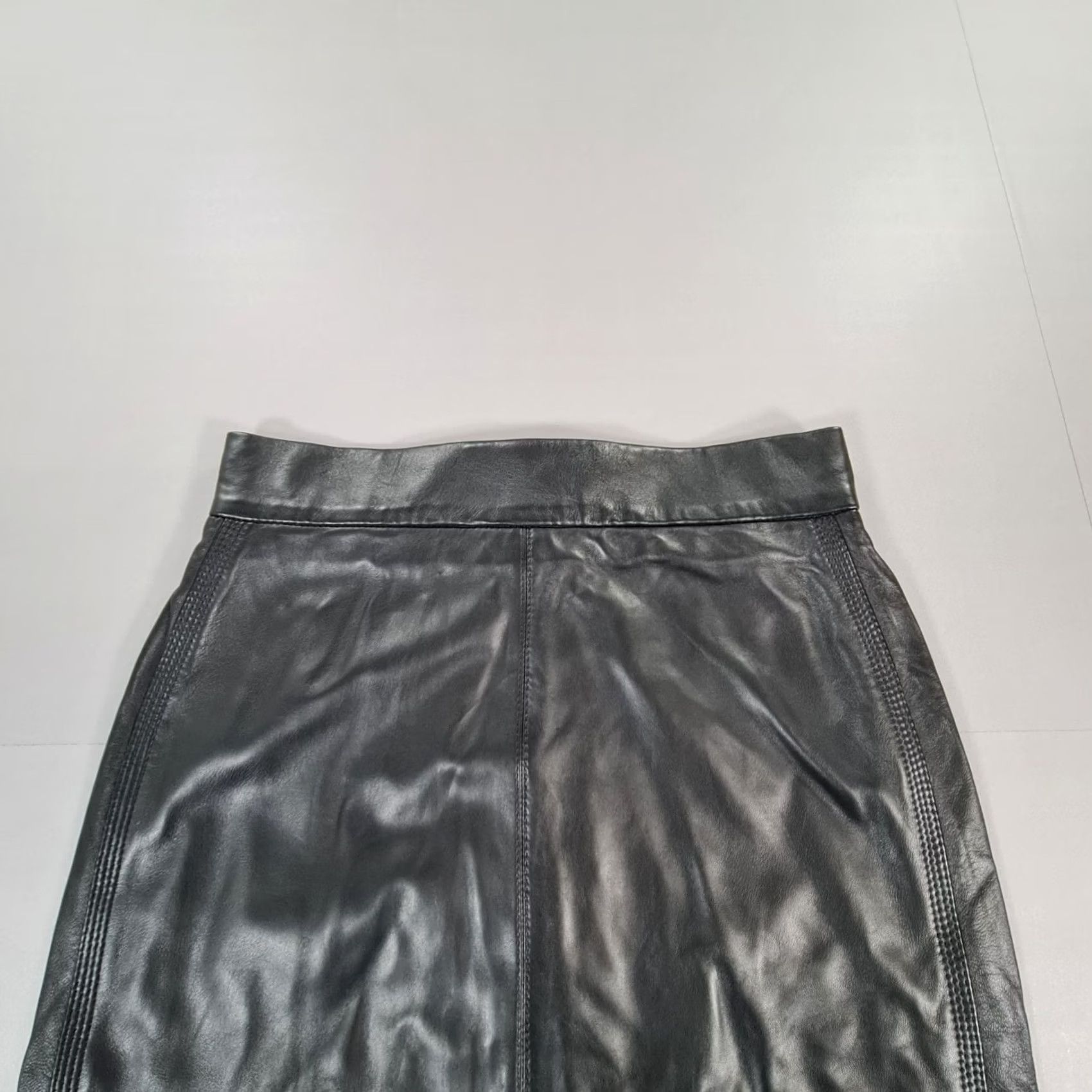 Vintage Autograph M&S Black Leather Pencil Skirt Lined RRP £179 8 UK Women Size 30" / US 8 / IT 44 - 2 Thumbnail