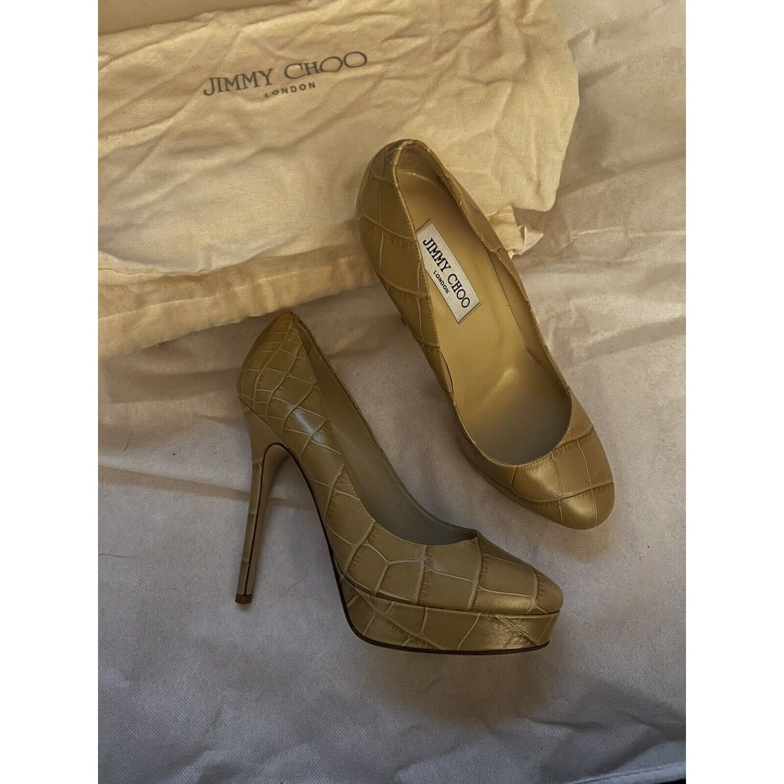 Jimmy Choo JIMMY CHOO 120Mm Nude Glossy Elaphe Croc Platform Stiletto Size US 8.5 / IT 38.5 - 2 Thumbnail