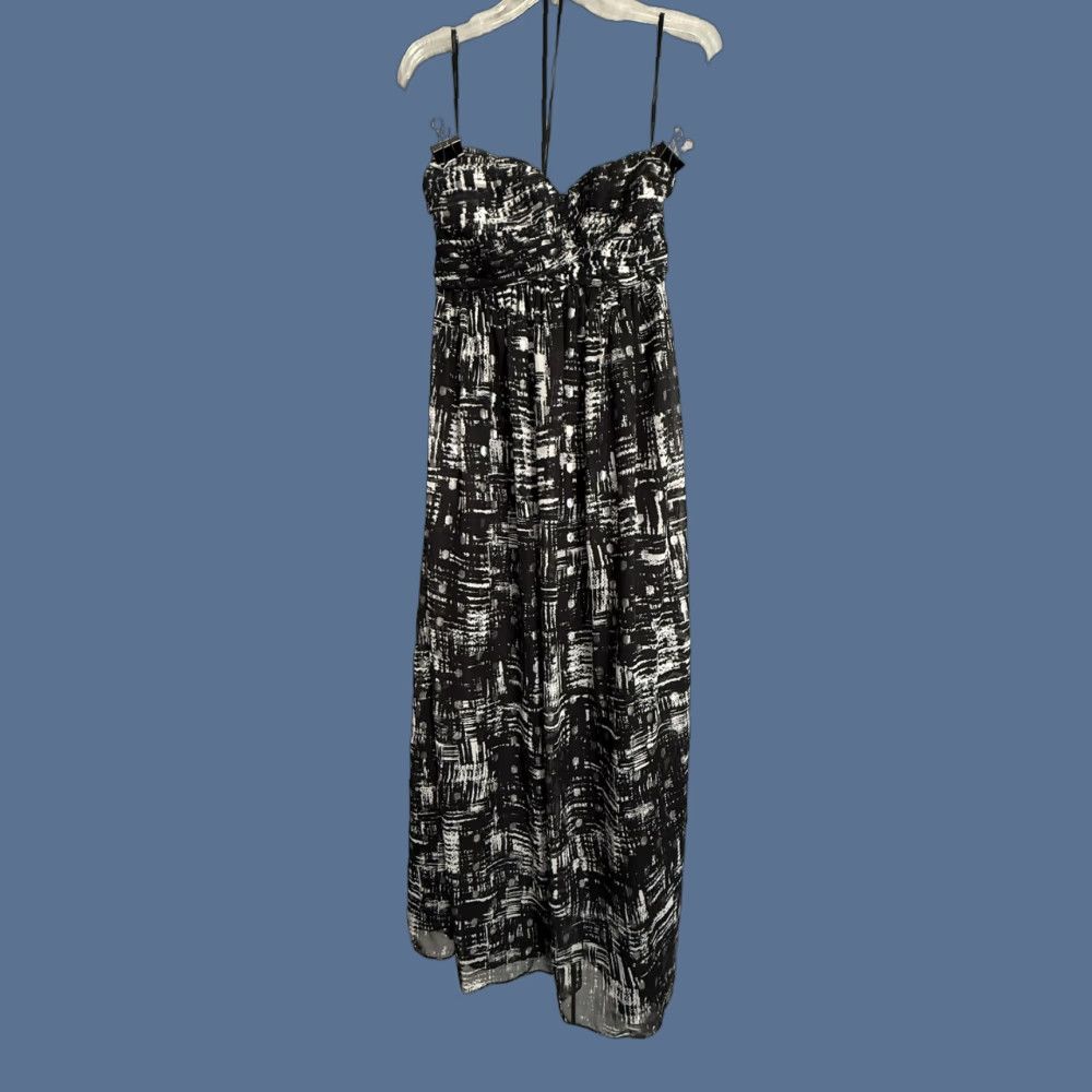 Calvin Klein Calvin Klein Dress Womens 4 Black Geometric Chiffon Strapless Sweetheart Maxi Size S / US 4 / IT 40 - 1 Thumbnail