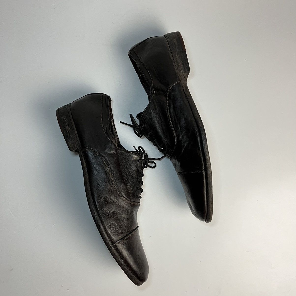 Alexander McQueen Alexander McQueen Burnished Espresso Leather Cap-Toe Oxfords Size US 10 / EU 43 - 13 Thumbnail