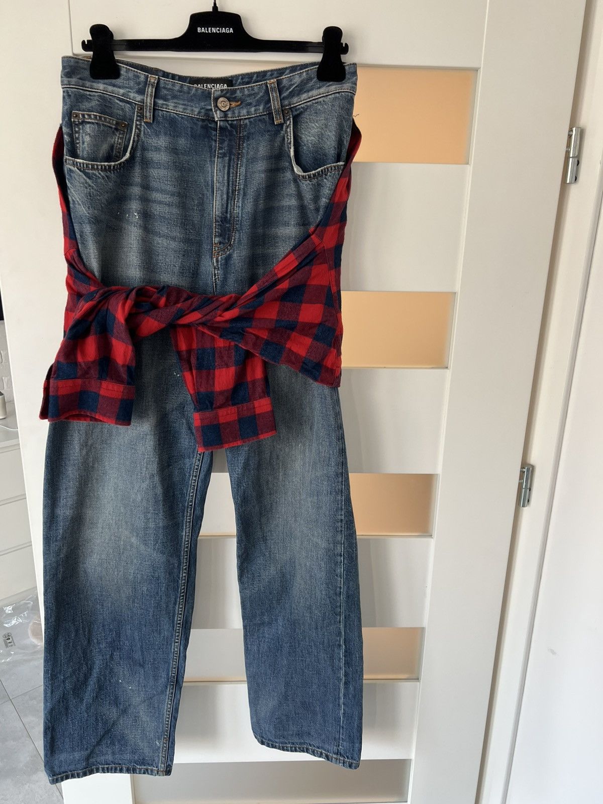 Pre-owned Balenciaga Xs  Flannel Shirt Hybrid Relaxed Denim