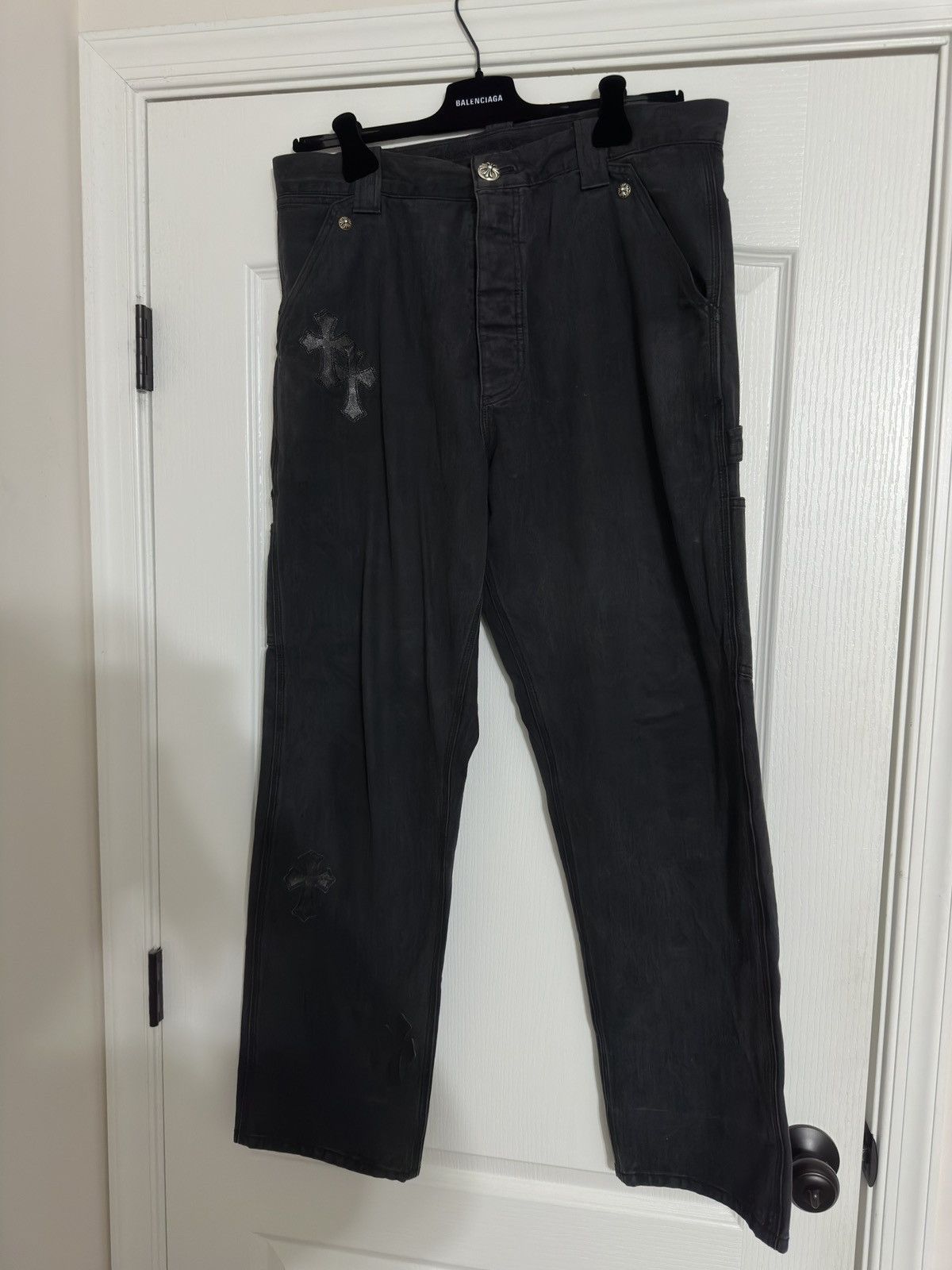 Image of Chrome Hearts Black Patch Denim Carpenter Pants, Men's (Size 34)