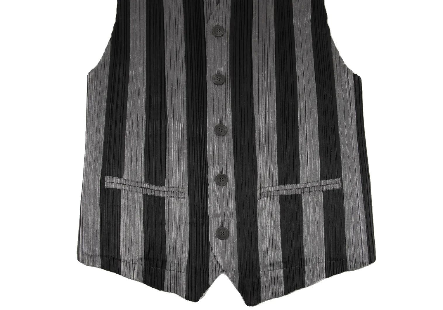 Issey Miyake Front Stripe Pleats Vest in Black and Silver, Size M Size US M / EU 48-50 / 2 - 6 Thumbnail
