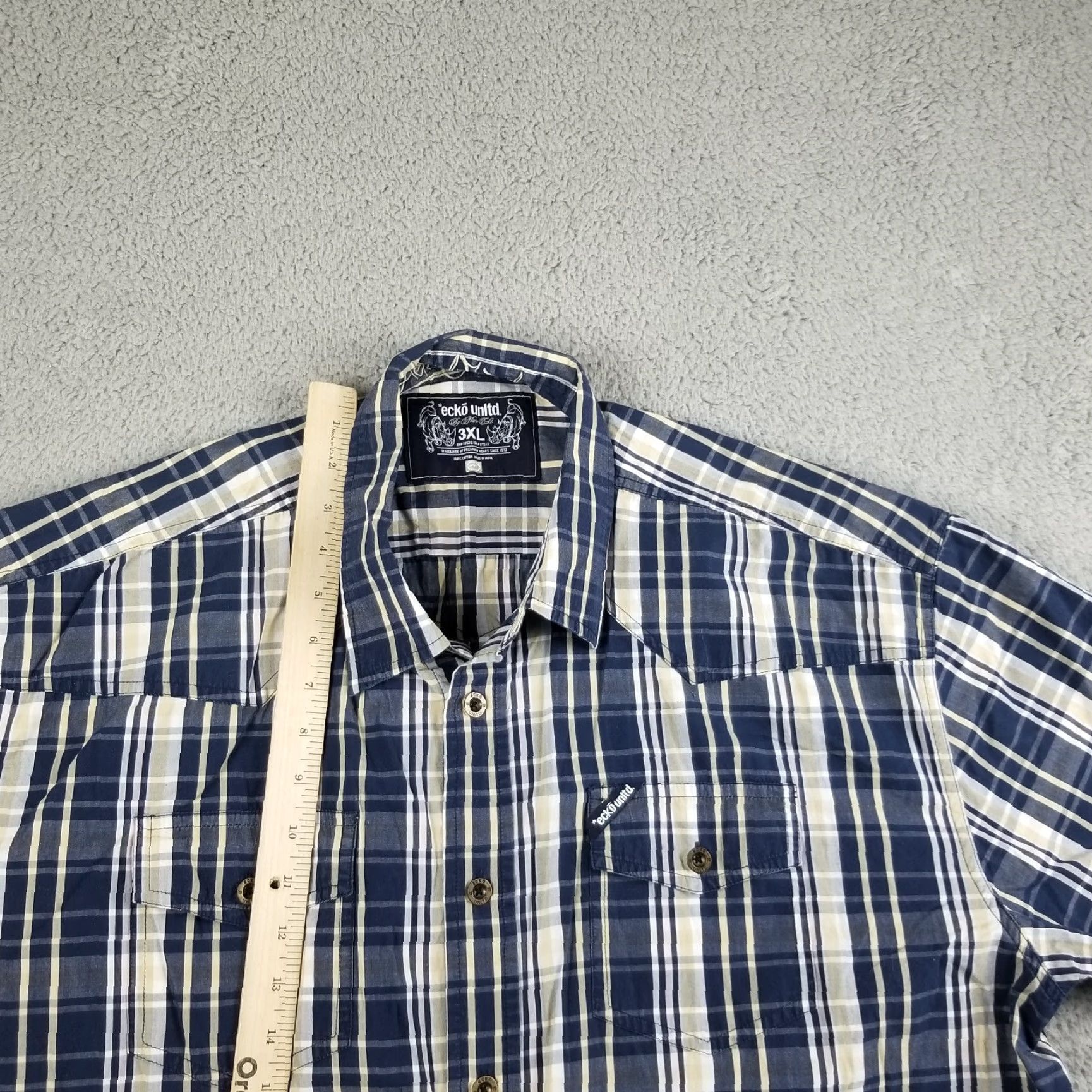 Ecko Unltd. VINTAGE Ecko Unltd. Men's Short Sleeve Plaid Shirt 3XL Blue Cotton Casual Size US XXL / EU 58 / 5 - 3 Thumbnail