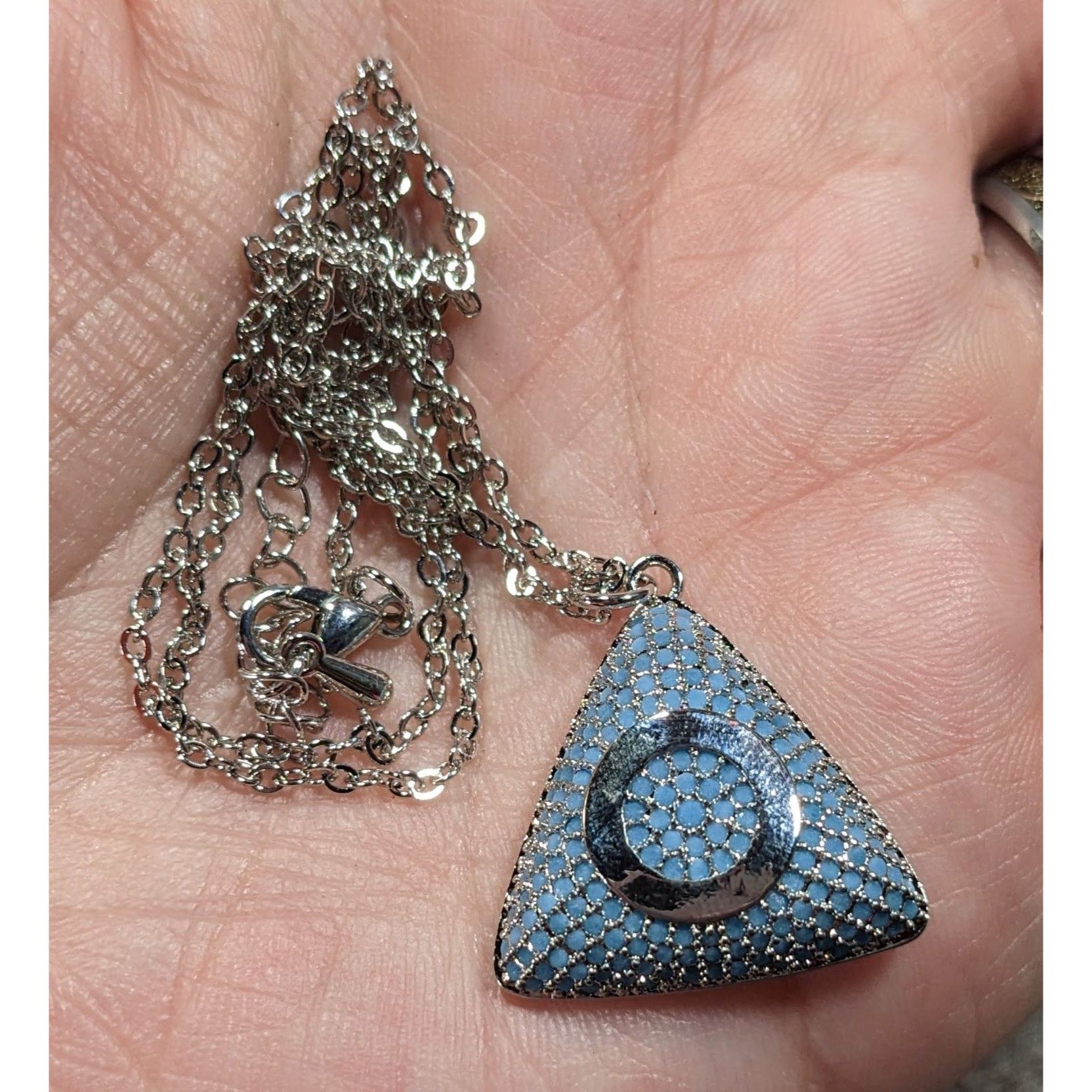 Other Blue And Silver Tone Pave Stone Triangle Pendant Necklace Size ONE SIZE - 7 Thumbnail
