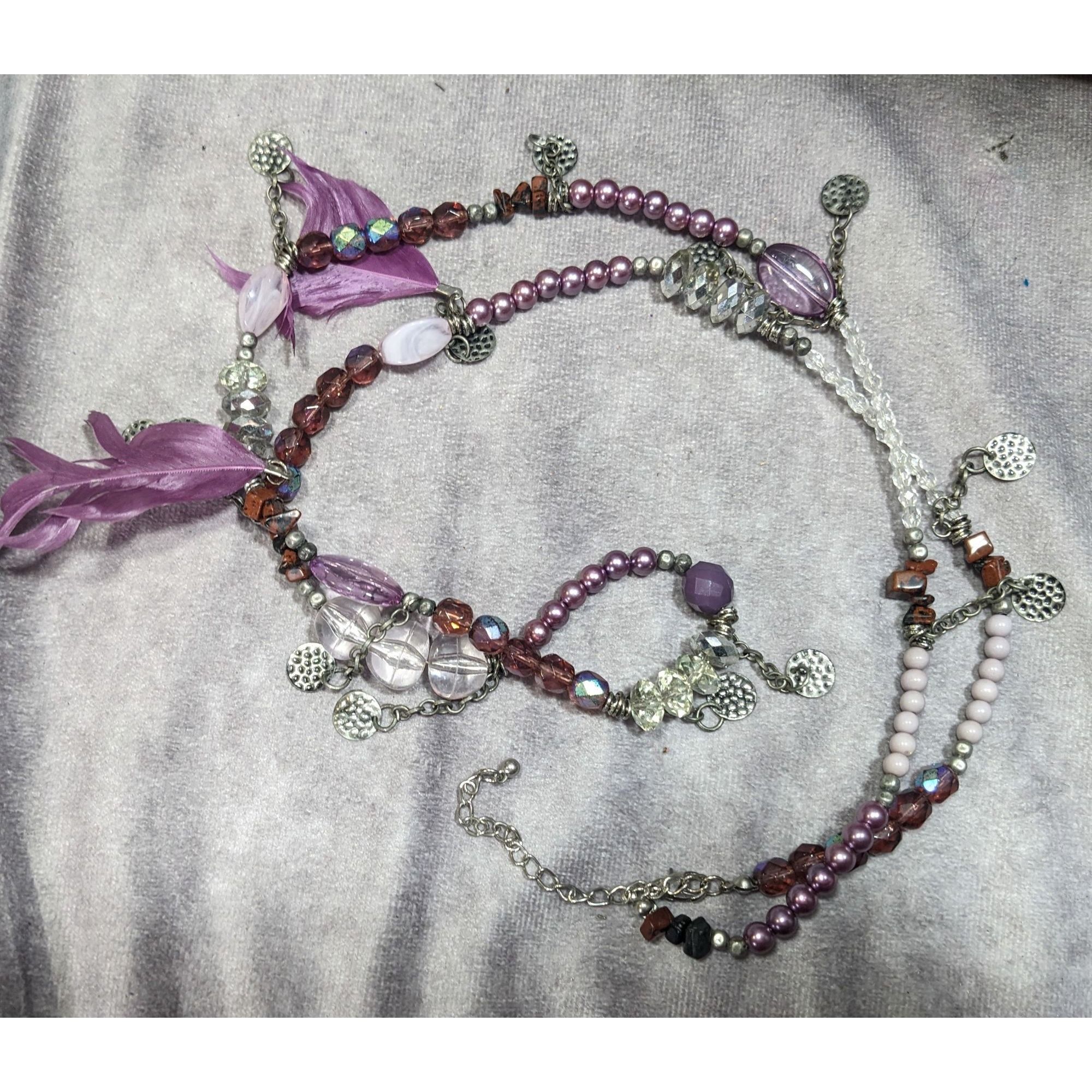 Other Bohemian Purple And Silver Tone Charm And Feather Beaded Nec Size ONE SIZE - 10 Thumbnail