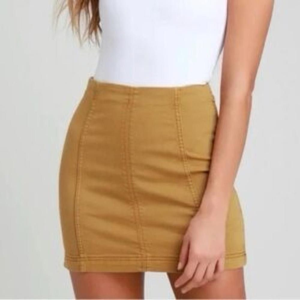 Free People Free People l Tan Denim Modern Femme Skirt Size 4 Size 27" / US 4 / IT 40 - 1 Thumbnail