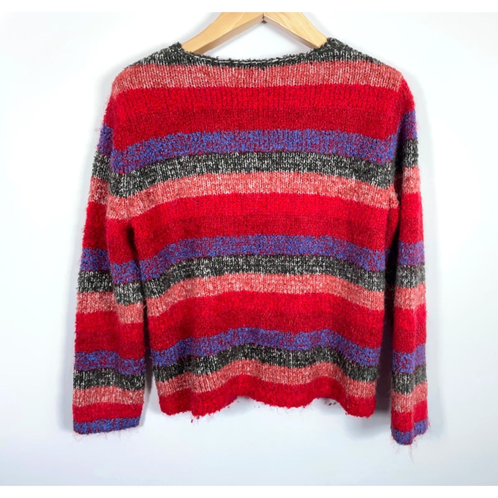 Vintage VINTAGE Christopher & Banks Cardigan Sweater Red Striped Lightweight Mohair Blend Women Large Knit Size L / US 10 / IT 46 - 2 Thumbnail