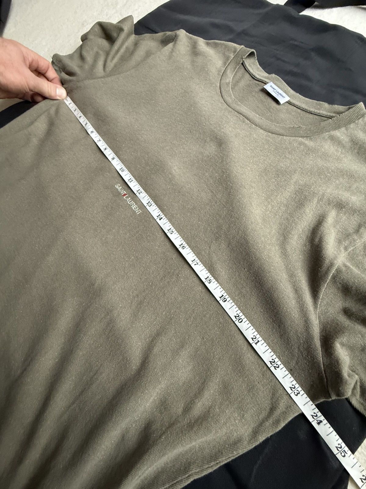 Saint Laurent Paris SS19 Saint Laurent Rive Gauche logo khaki T shirt grail Size US XL / EU 56 / 4 - 5 Thumbnail