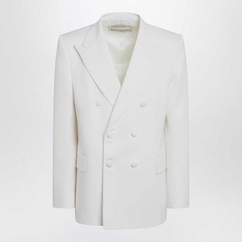 Valentino Valentino Milk-Colored Double-Breasted Jacket In Wool Size US L / EU 52-54 / 3 - 1 Thumbnail