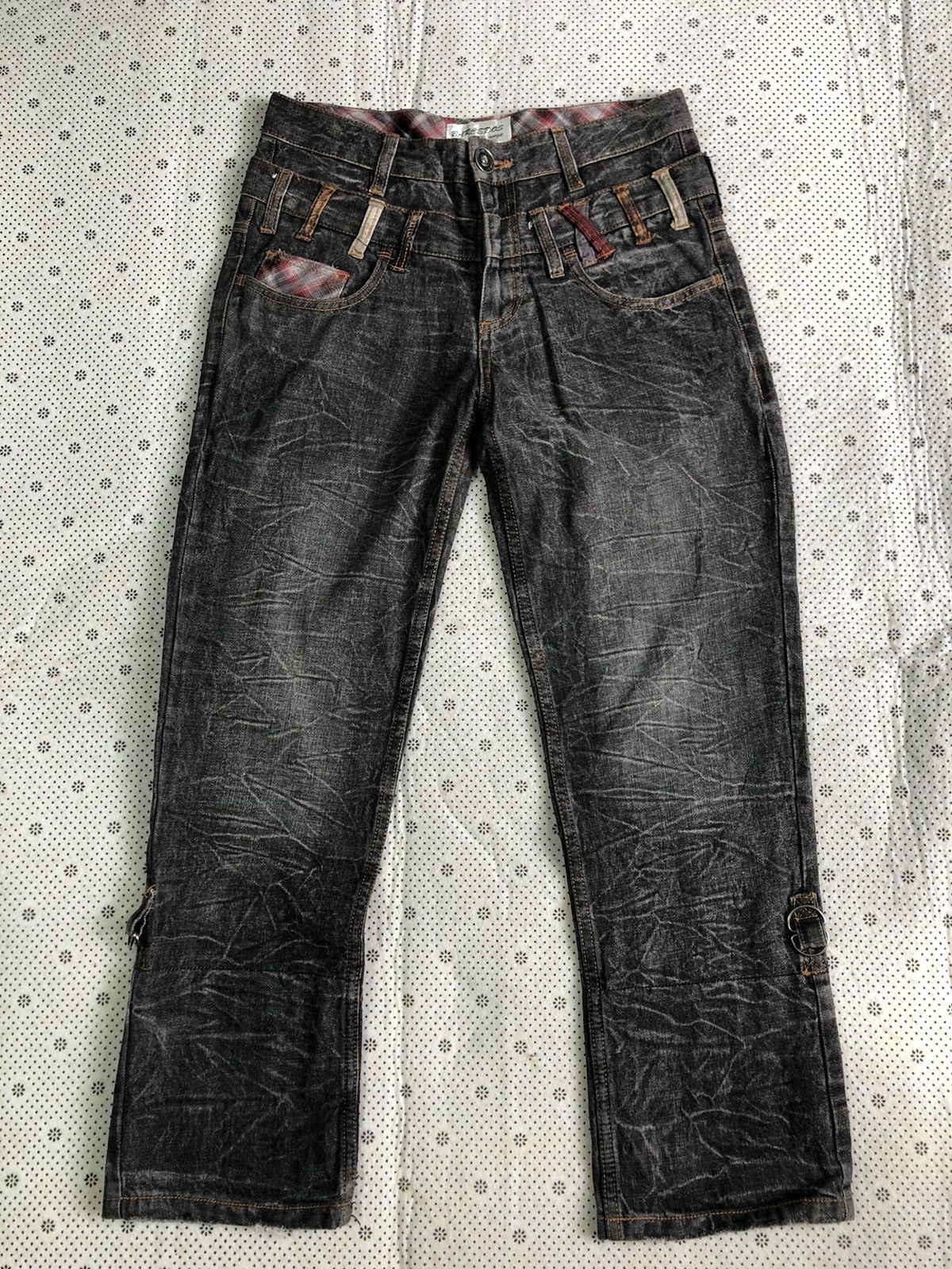 image of Distressed Denim x Hysteric Glamour Double Waist Flared Jean in Black Denim (Size 31)