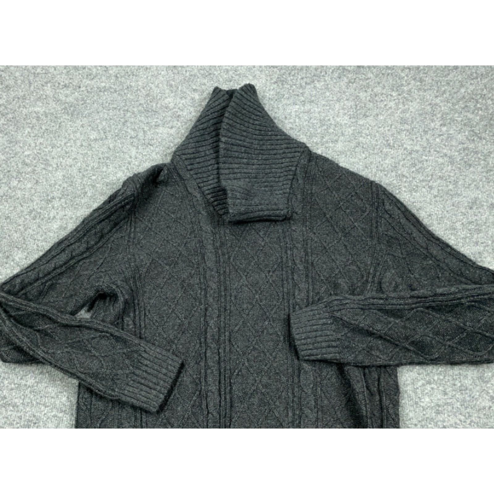 Haggar Haggar Mens Sweater Pullover Knit Cable-Knit Shawl Collar Heavyweight Dark Gray Large Size US L / EU 52-54 / 3 - 3 Thumbnail