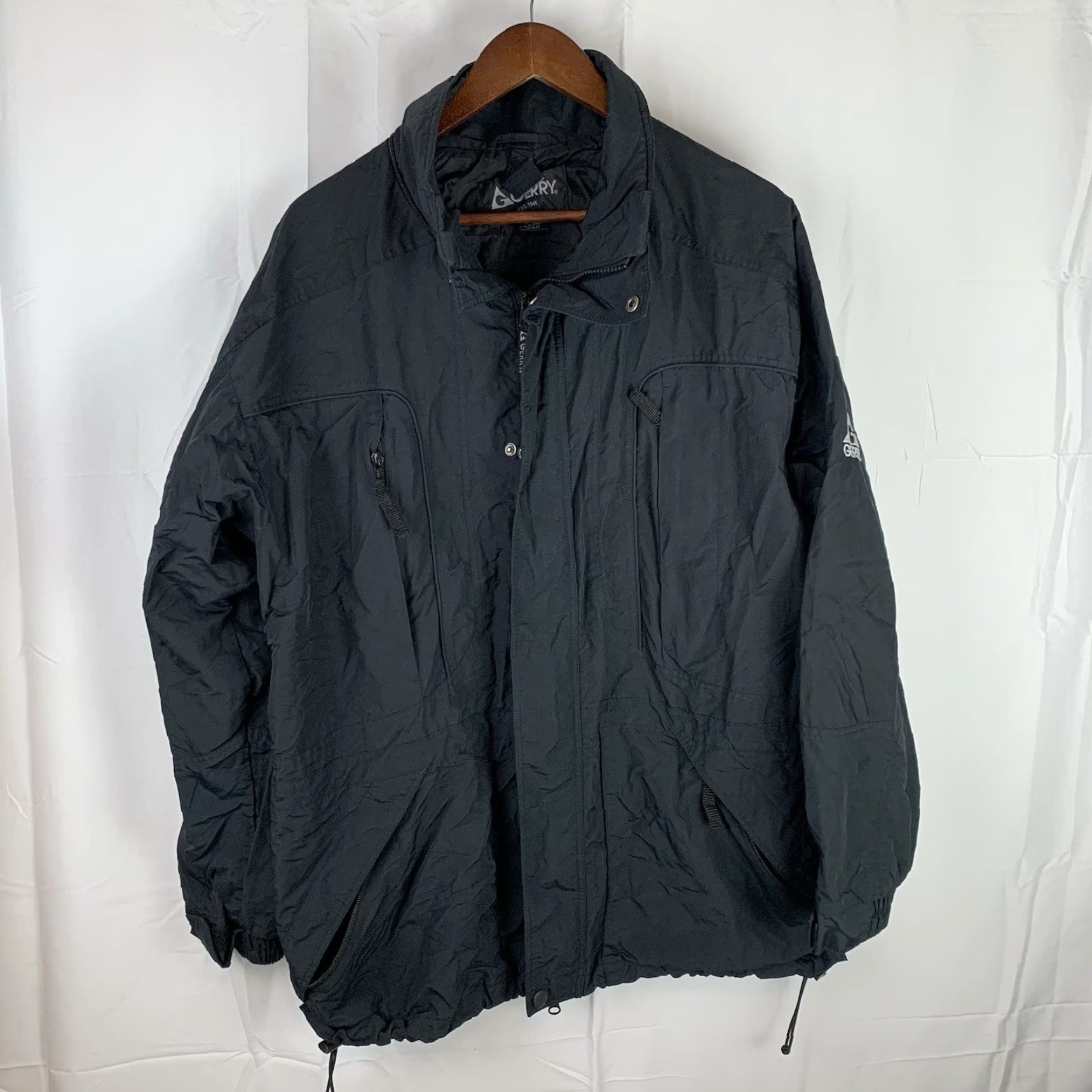 Vintage Gerry Men's Black Winter Ski Nylon Jacket L Large Hooded Waterproof Windproof Lightweight Full Zip Pockets Removable Lining Soft Shell Size US L / EU 52-54 / 3 - 2 Thumbnail