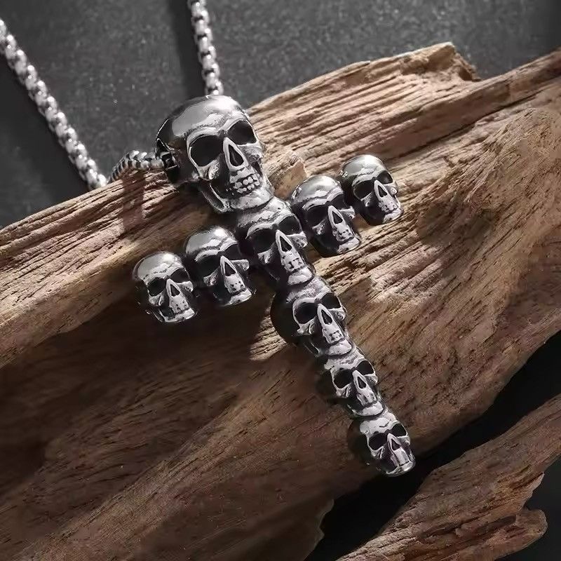 Jewelry Gothic Skull Cross Pendant Necklace Size ONE SIZE - 4 Thumbnail