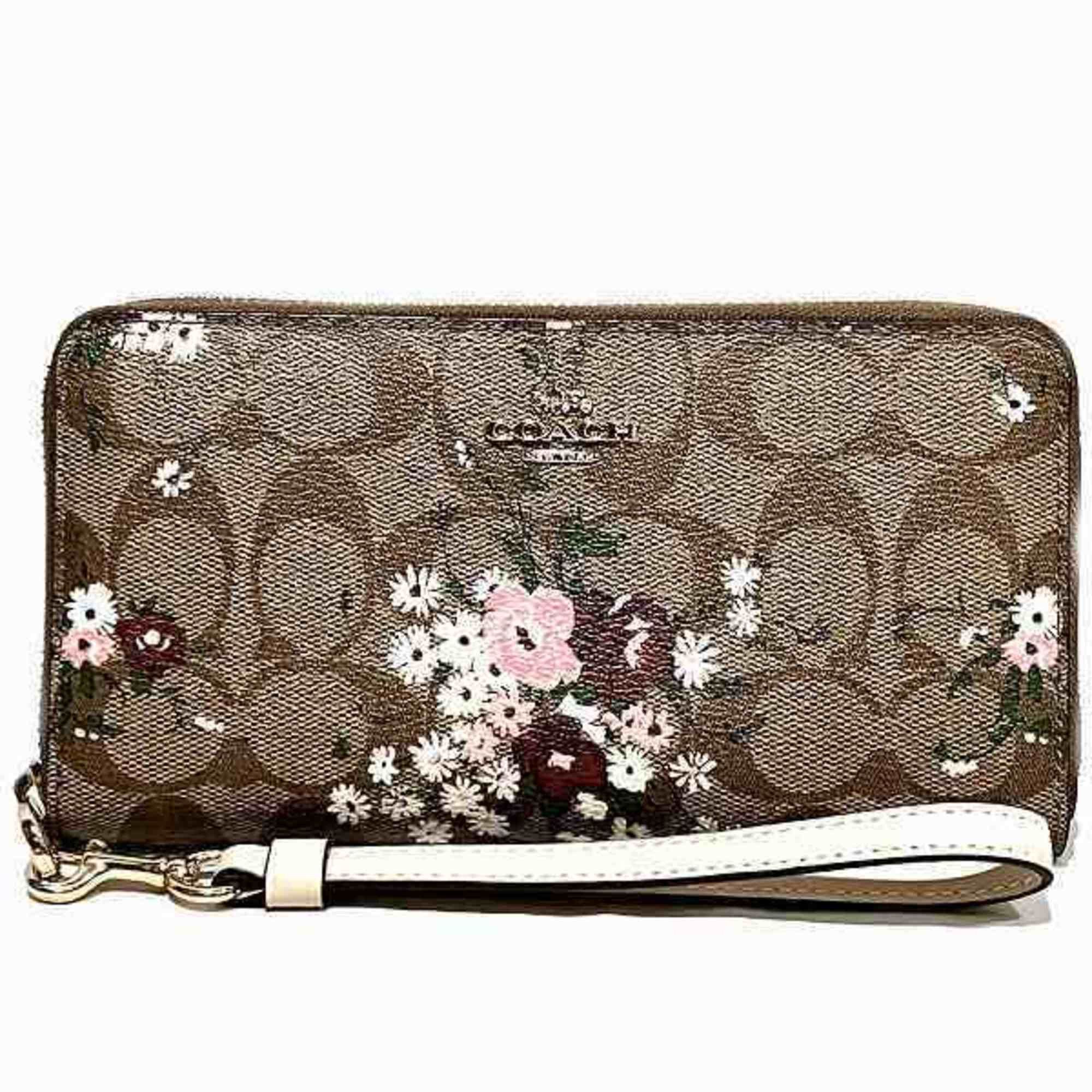 image of Coach C4456 Flower Motif Round Zipper Wallet Long Women's in Brown